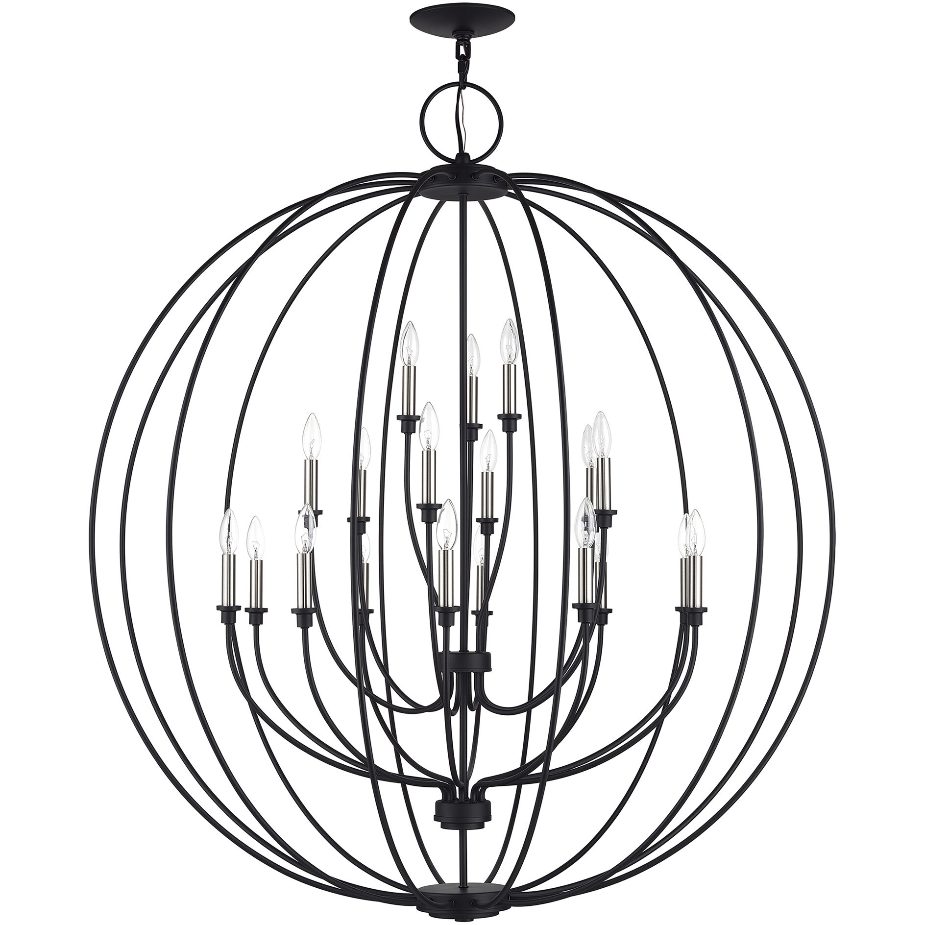 Milania 19 Light 48 inch Black with Brushed Nickel Accents Foyer Chandelier Ceiling Light