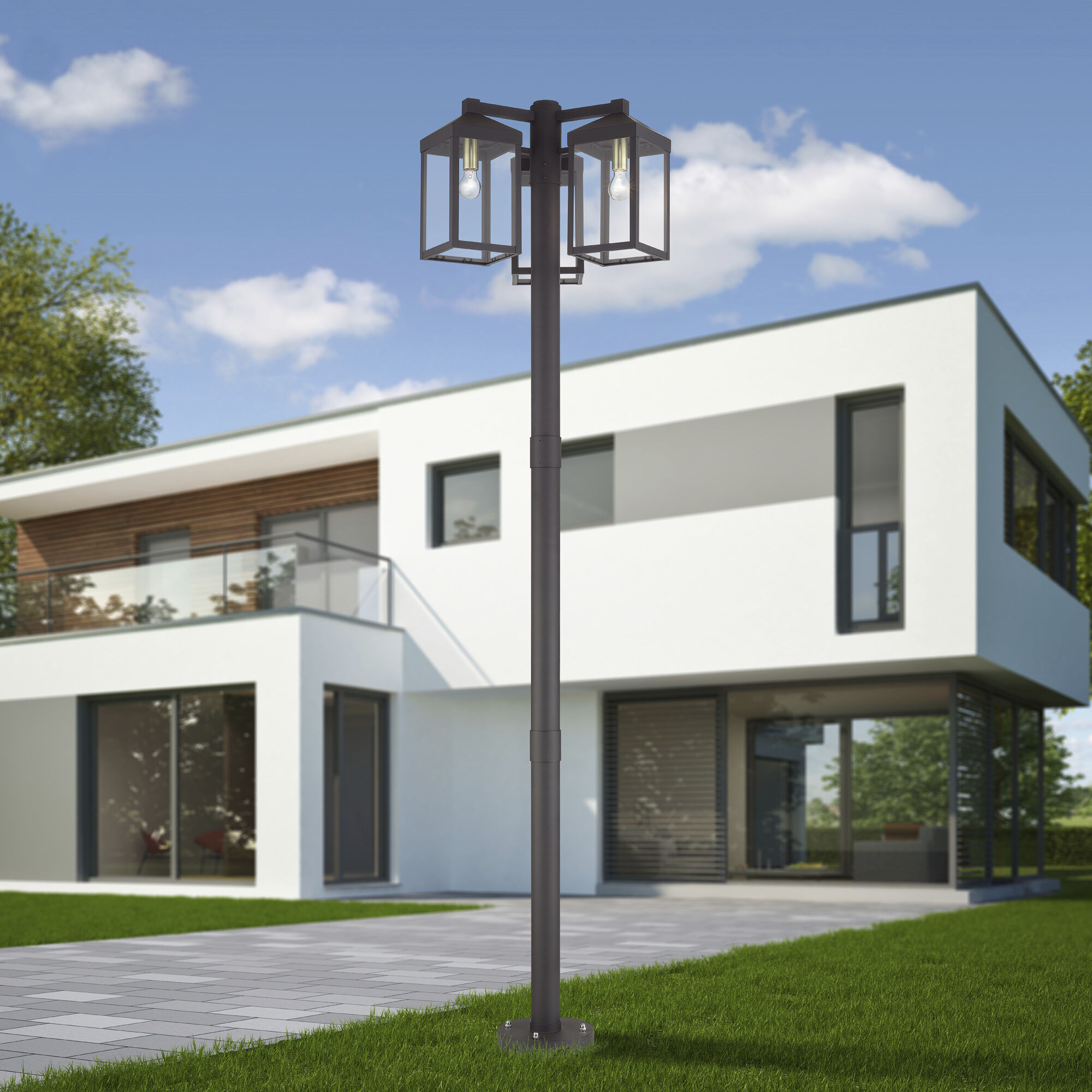 Nyack 3 Light 96.25 inch Bronze with Antique Brass Accents Outdoor 3 Head Post Light