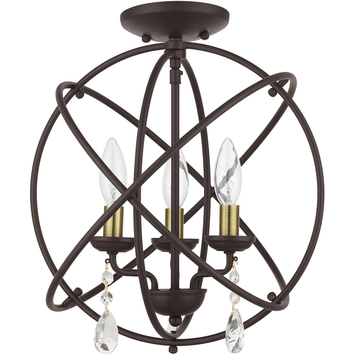 Aria 3 Light 15.5 inch Bronze Convertible Chandelier / Semi Flush Ceiling Light