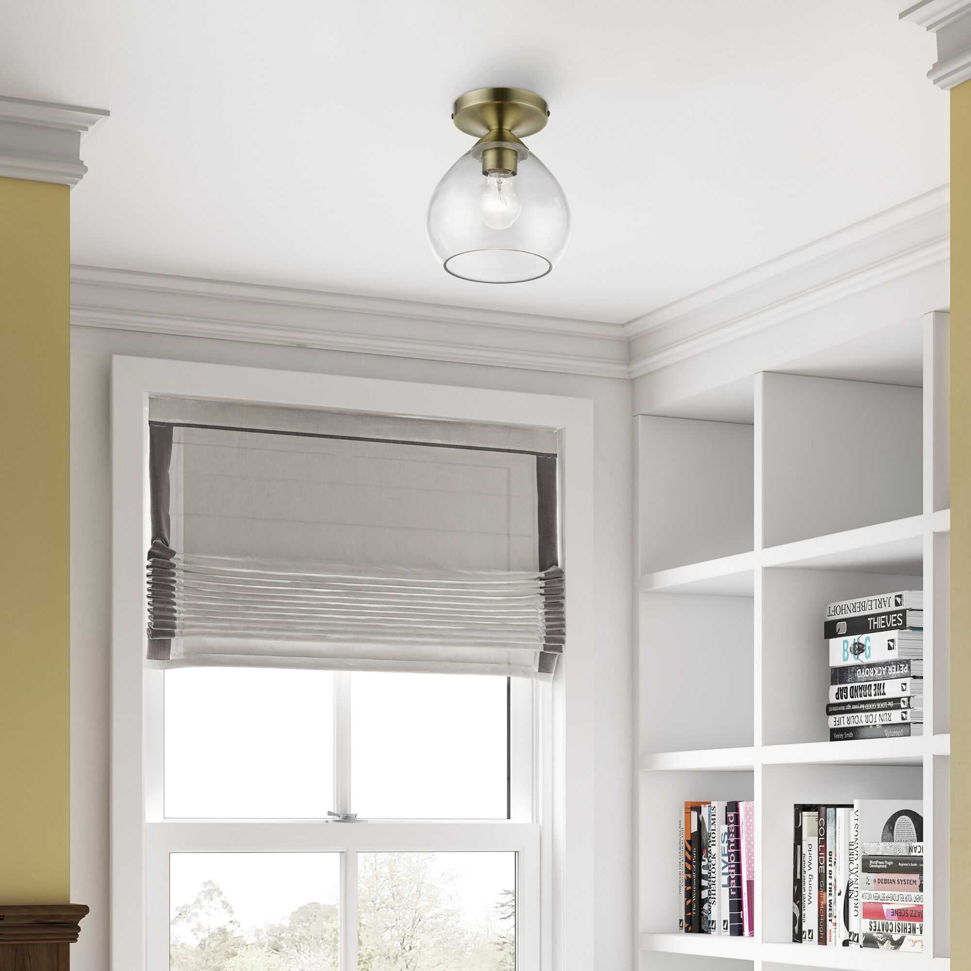 Catania 1 Light 7 inch Antique Brass Semi-Flush Ceiling Light