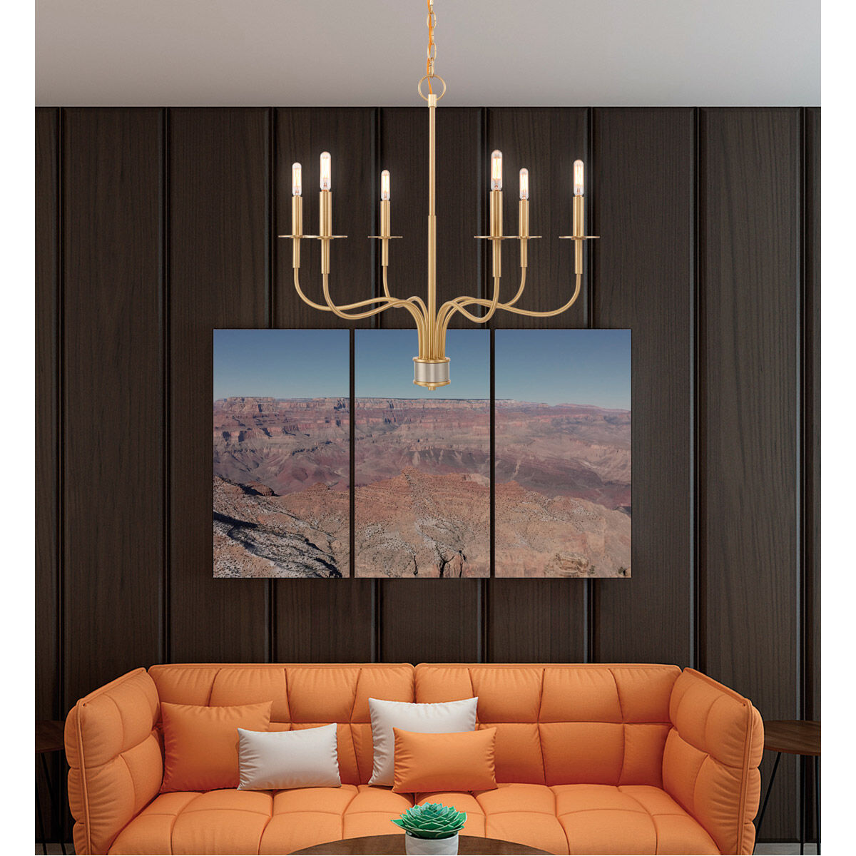 Lisbon 6 Light 26 inch Satin Brass Chandelier Ceiling Light