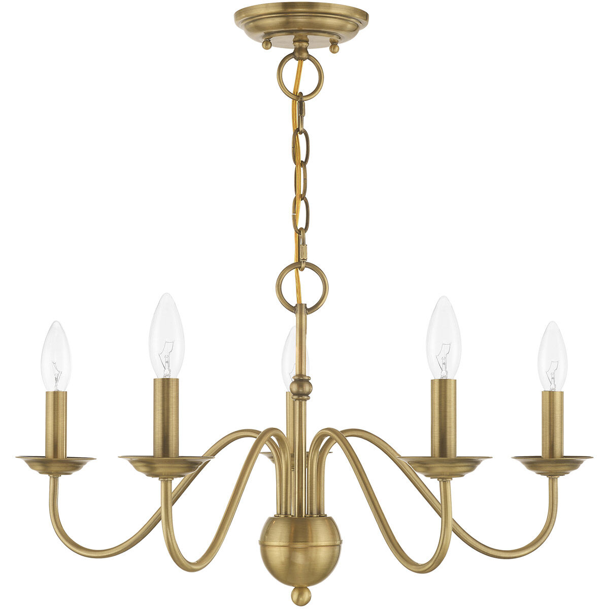 Windsor 5 Light 24 inch Antique Brass Chandelier Ceiling Light