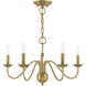 Windsor 5 Light 24 inch Antique Brass Chandelier Ceiling Light