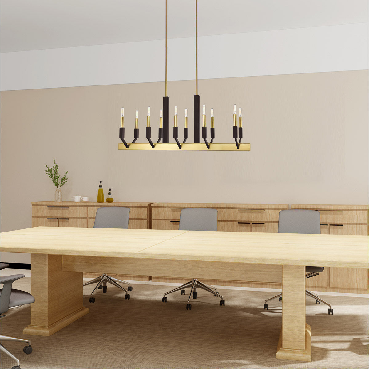 Beckett 10 Light 40 inch Satin Brass & Bronze Linear Chandelier Ceiling Light