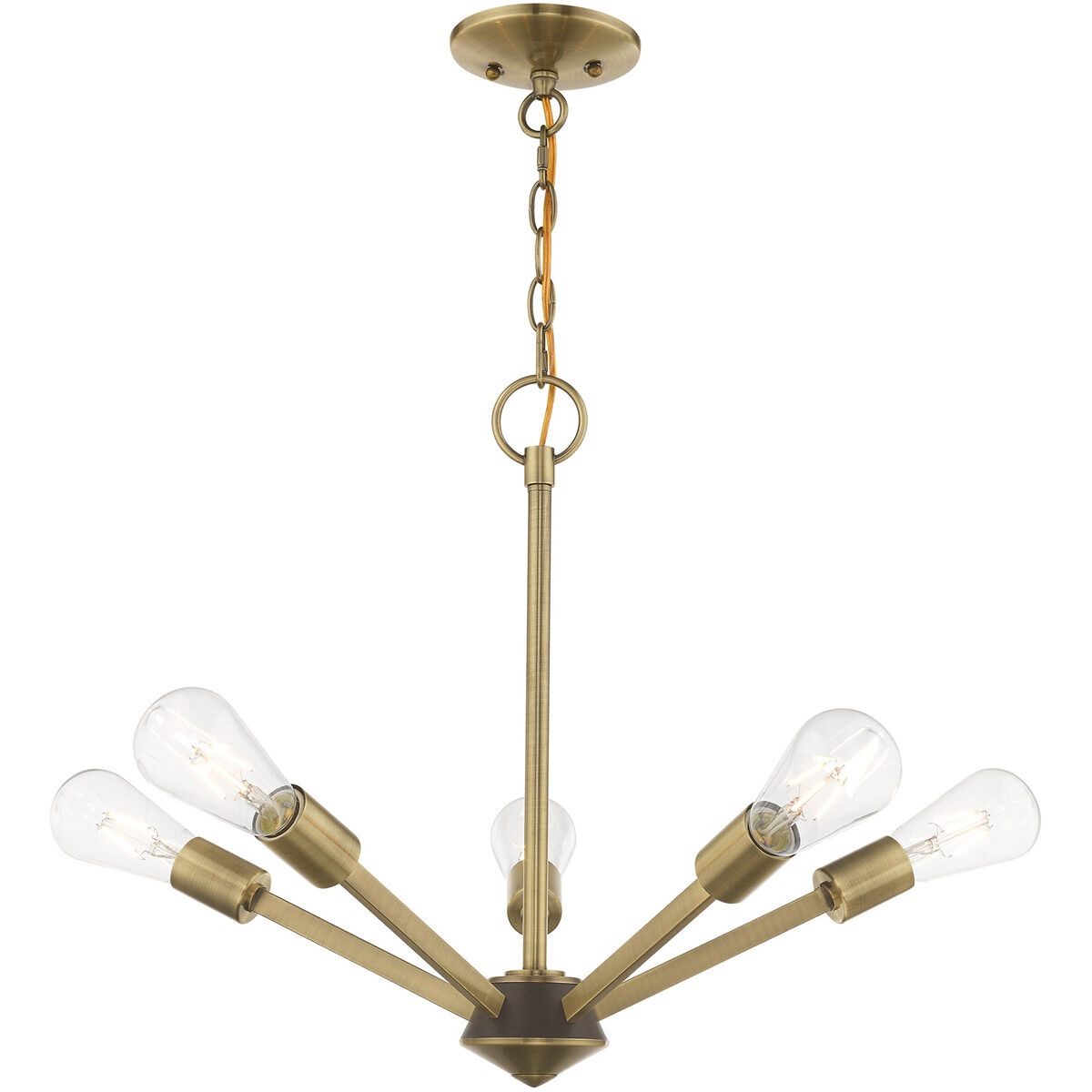 Prague 5 Light 20 inch Antique Brass with Bronze Accents Chandelier Ceiling Light