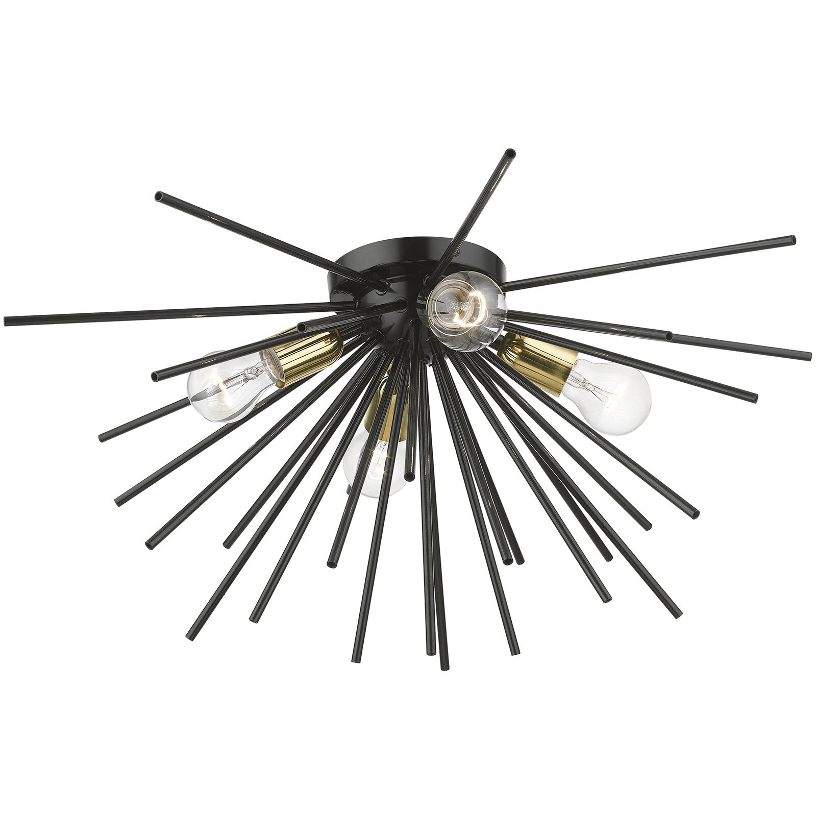 Tribeca 4 Light 25 inch Shiny Black with Polished Brass Accents Flush Mount Ceiling Light, Large