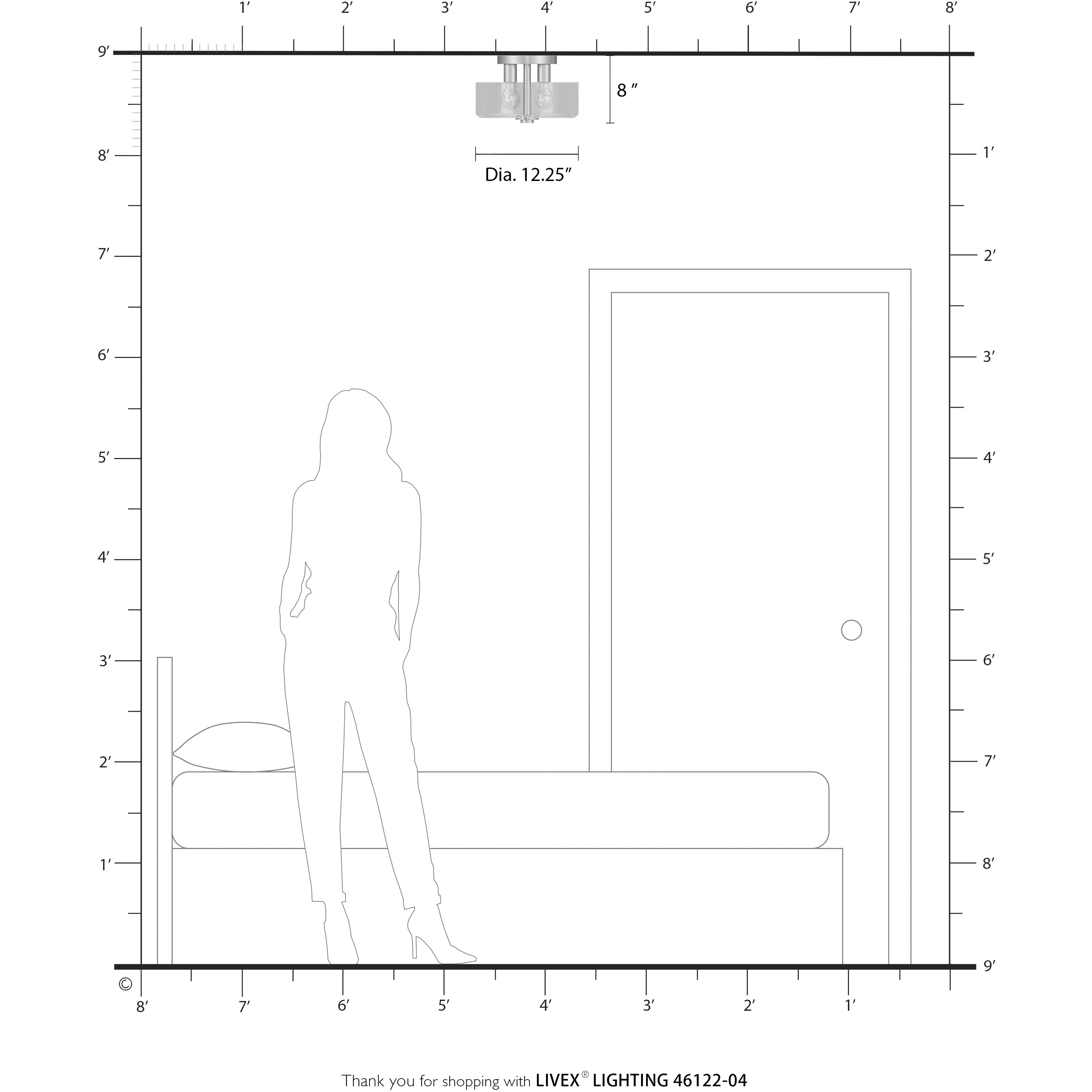 Whitworth 2 Light 12.25 inch Black with Brushed Nickel Accents Semi-Flush Ceiling Light