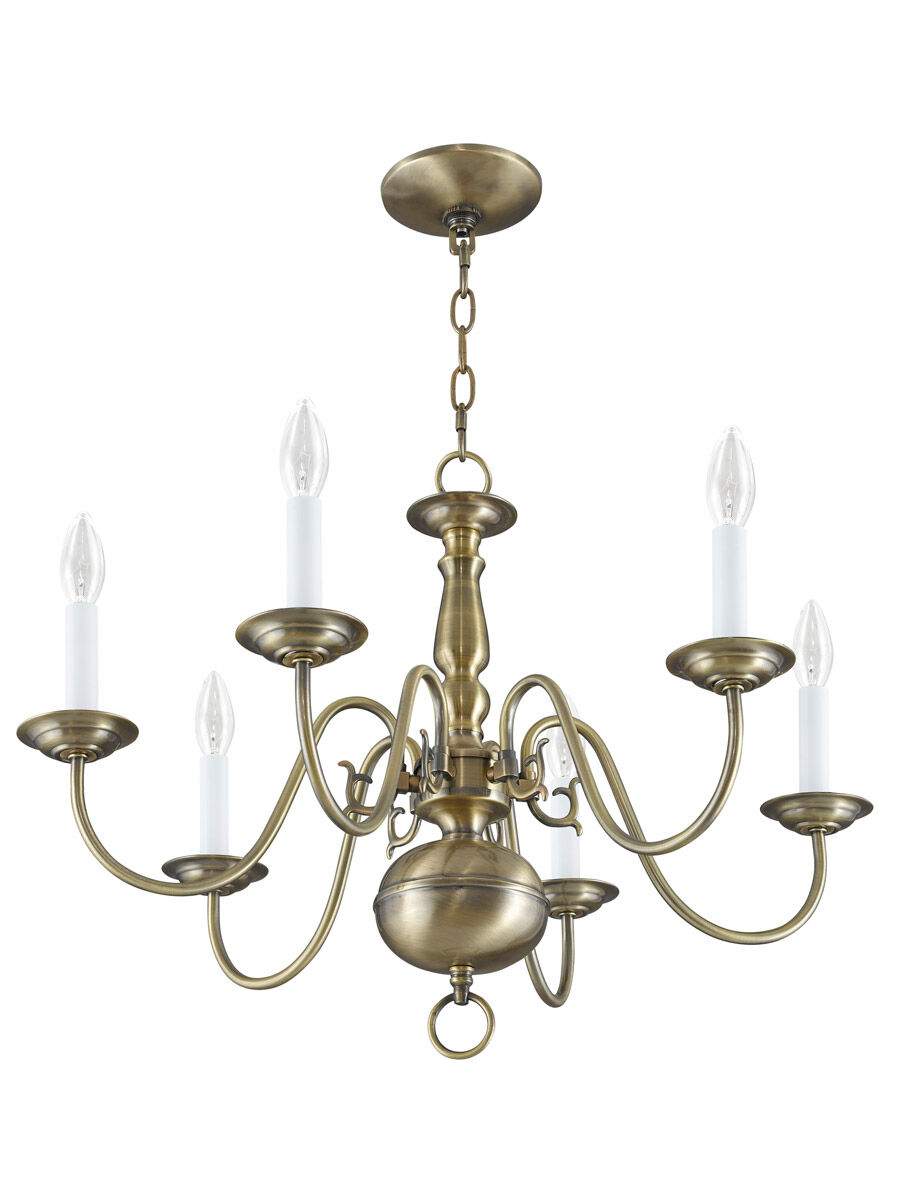 Williamsburgh 6 Light 24 inch Antique Brass Chandelier Ceiling Light