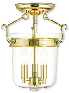 Rockford 3 Light 11 inch Polished Brass Semi-Flush Mount Ceiling Light