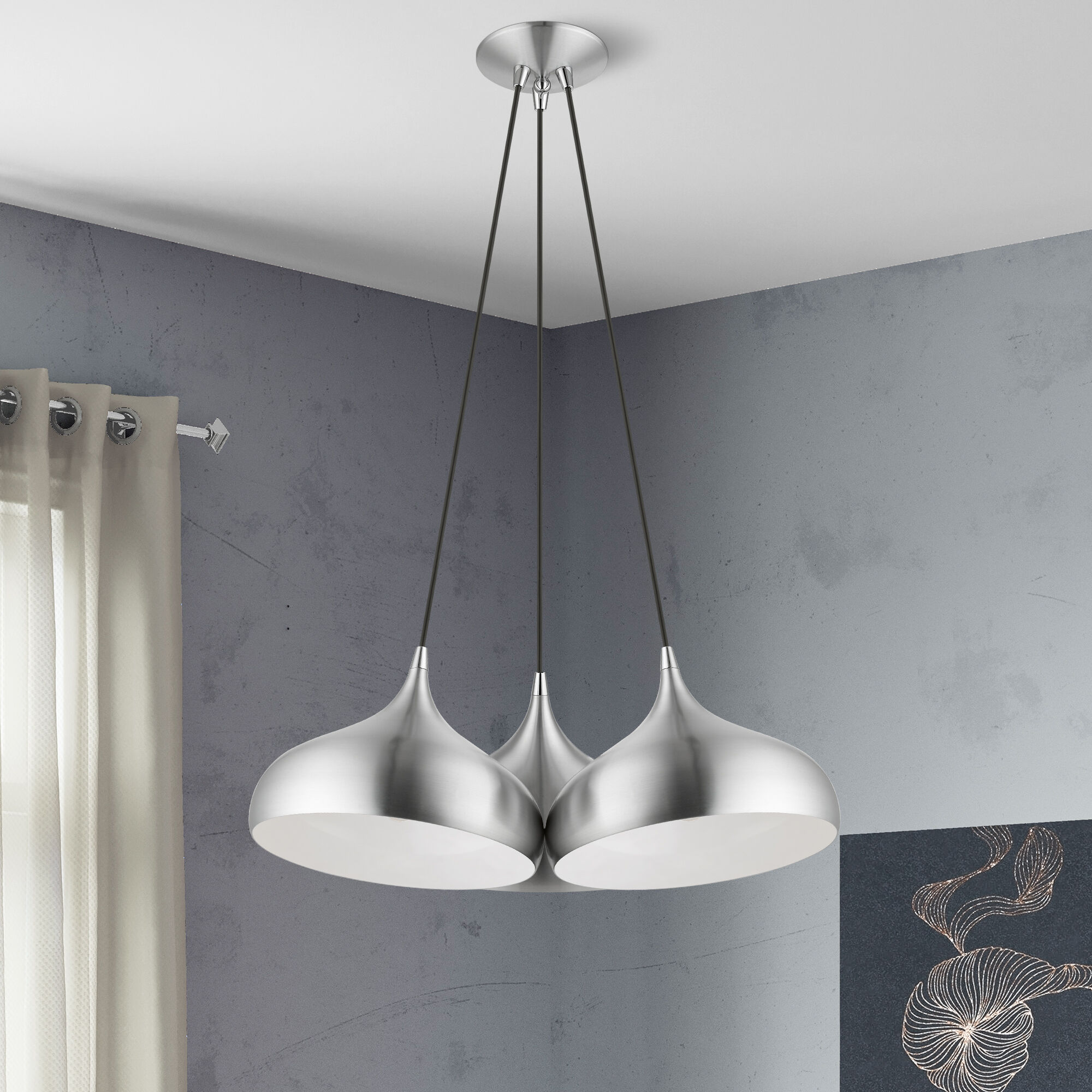 Amador 3 Light 25 inch Brushed Aluminum with Polished Chrome Accents Cluster Pendant Ceiling Light