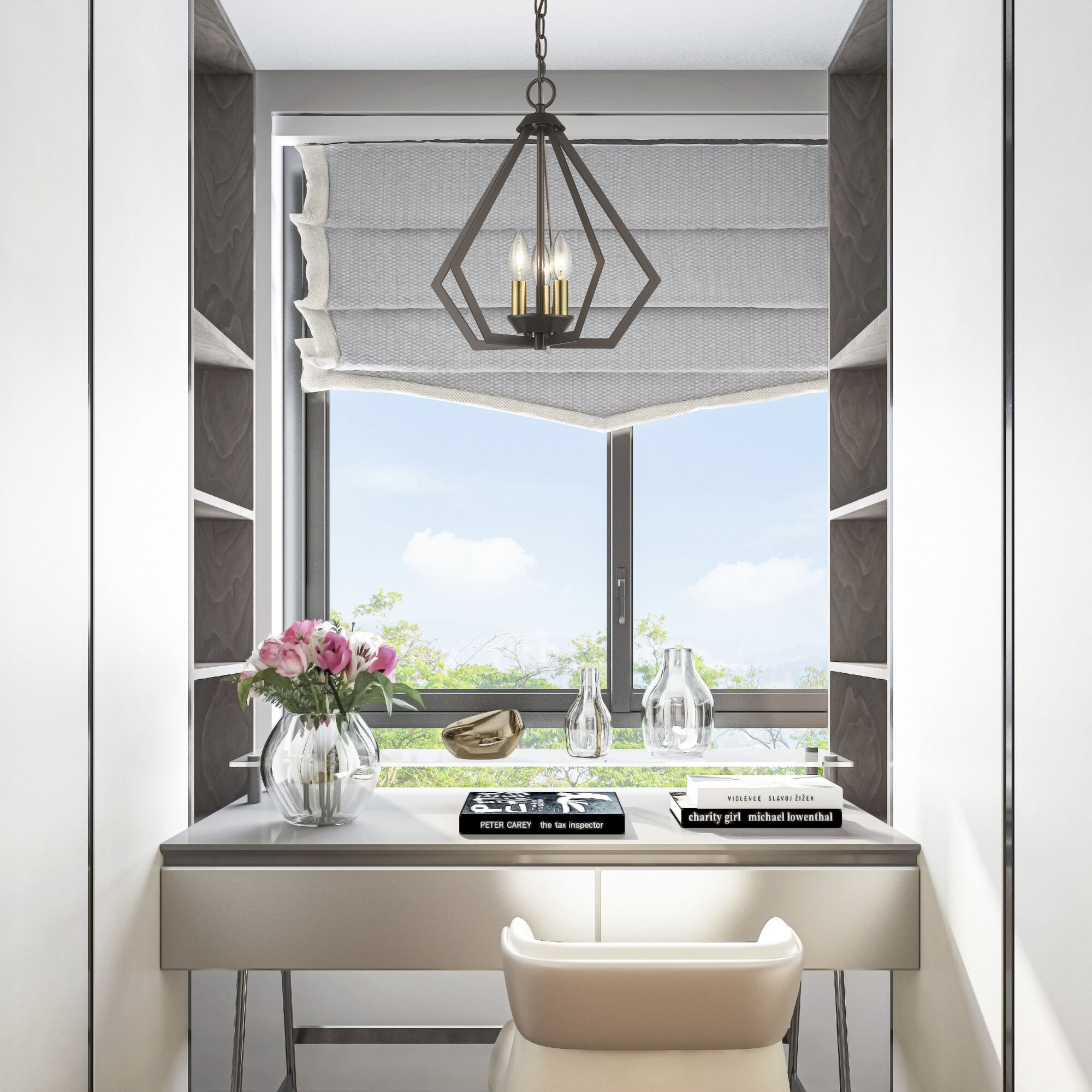 Prism 3 Light 14 inch English Bronze with Antique Brass Finish Accents Semi Flush Mount Ceiling Light