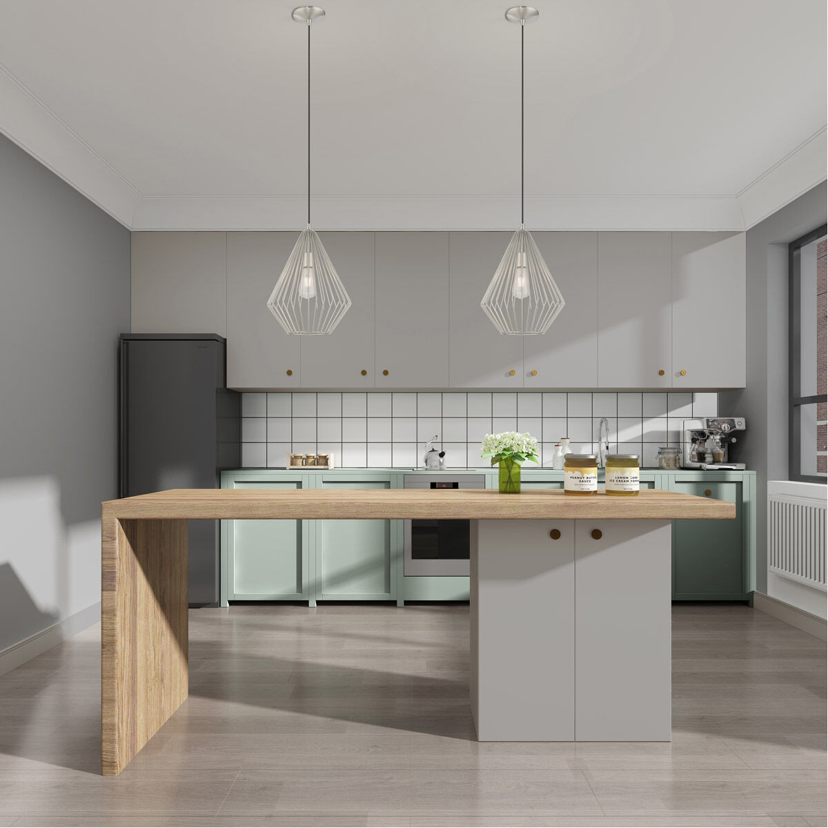 Geometric 1 Light 12 inch Brushed Nickel Mini Pendant Ceiling Light