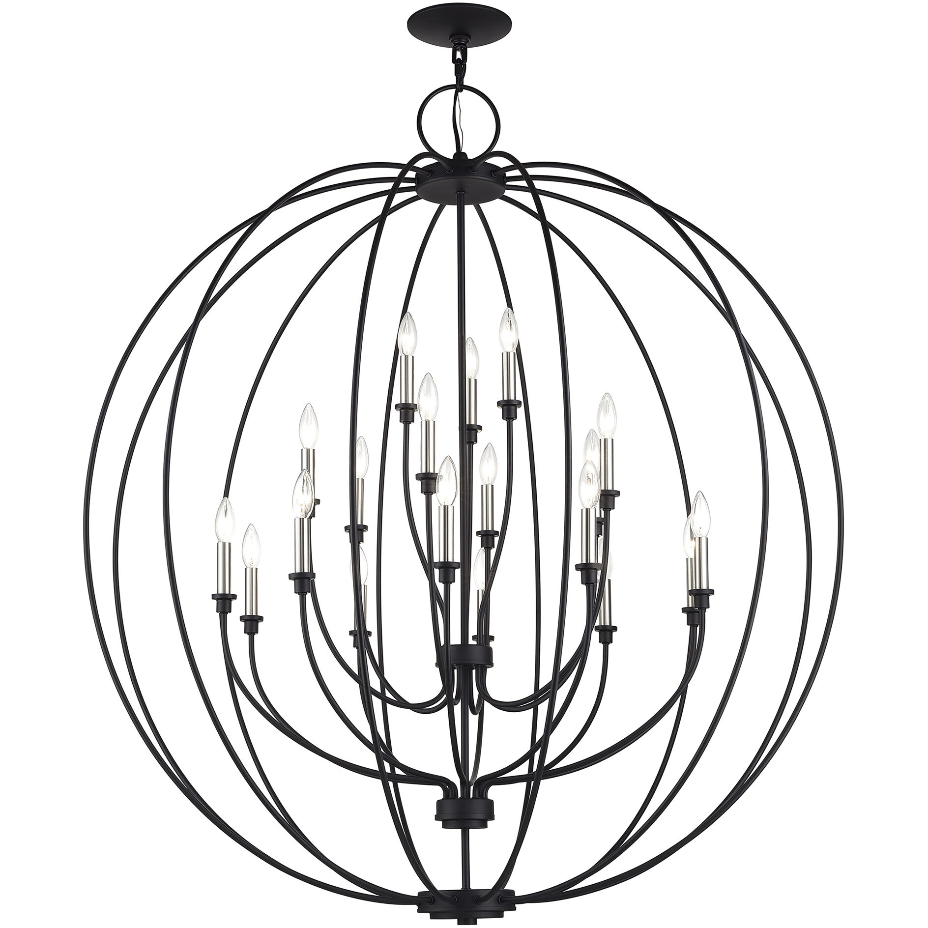 Milania 19 Light 48 inch Black with Brushed Nickel Accents Foyer Chandelier Ceiling Light