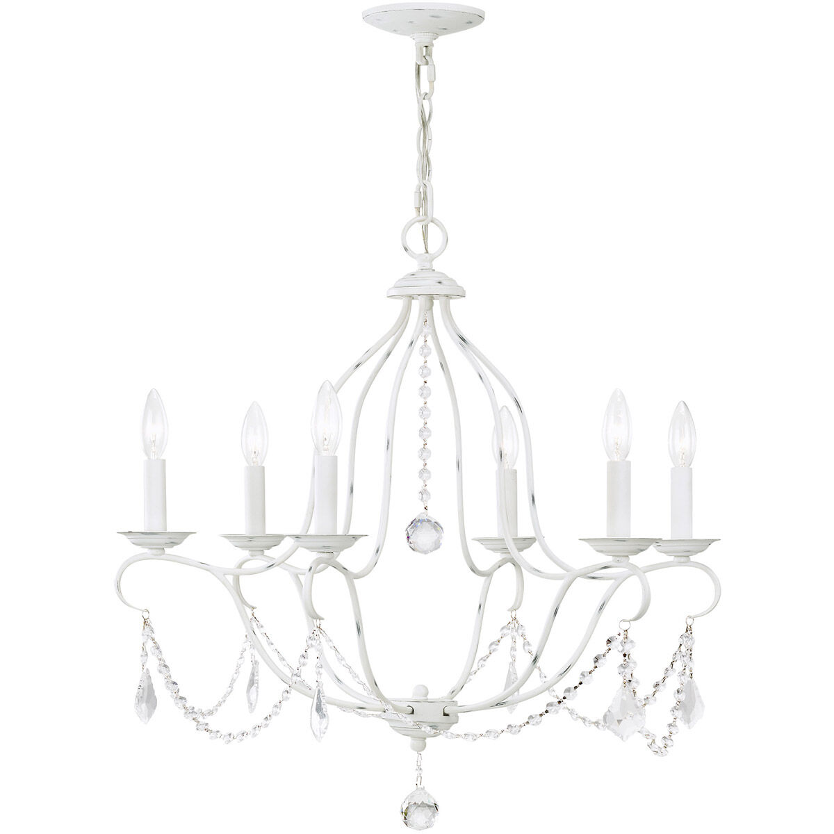 Chesterfield 6 Light 25 inch Antique White Chandelier Ceiling Light
