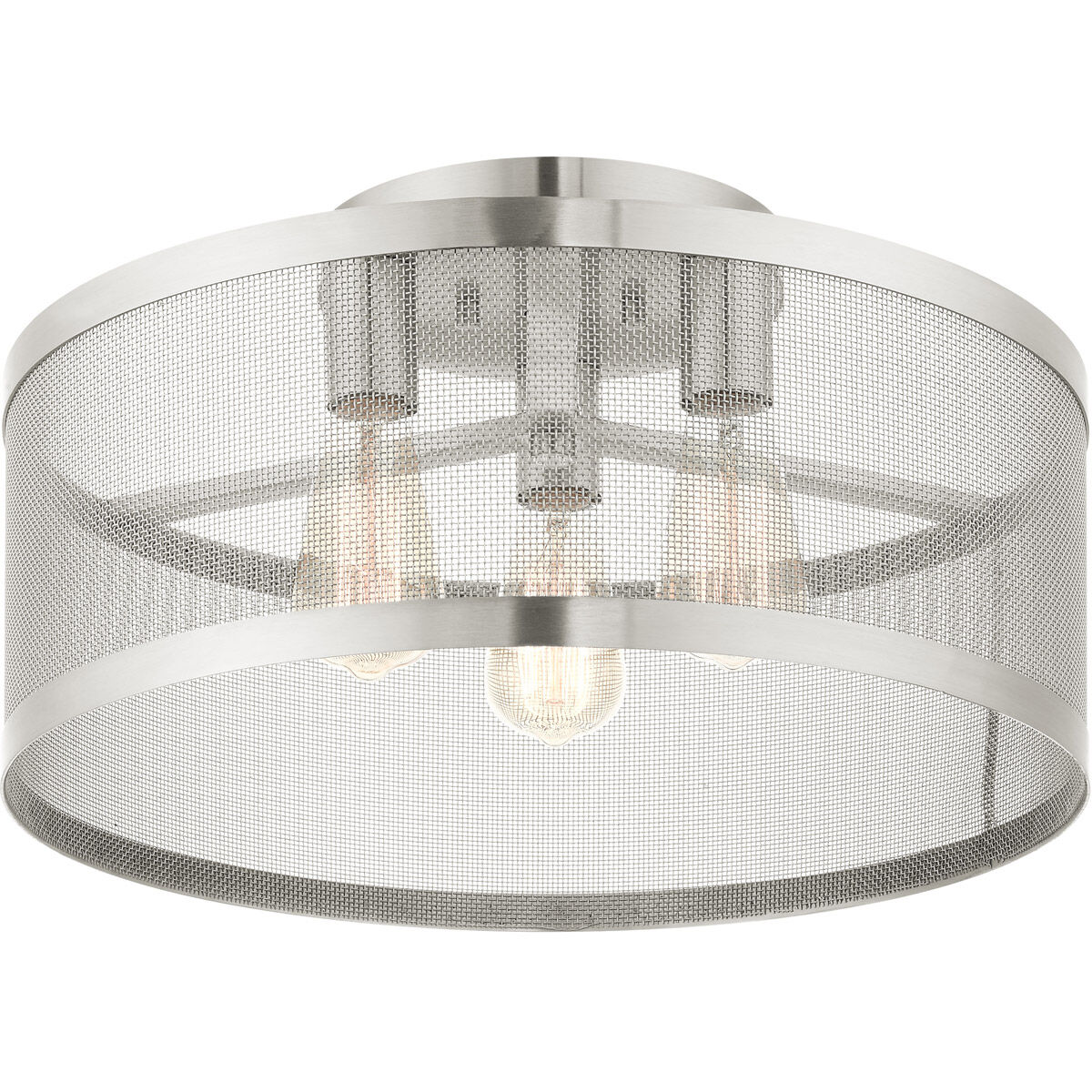 Industro 3 Light 18 inch Brushed Nickel Semi Flush Ceiling Light