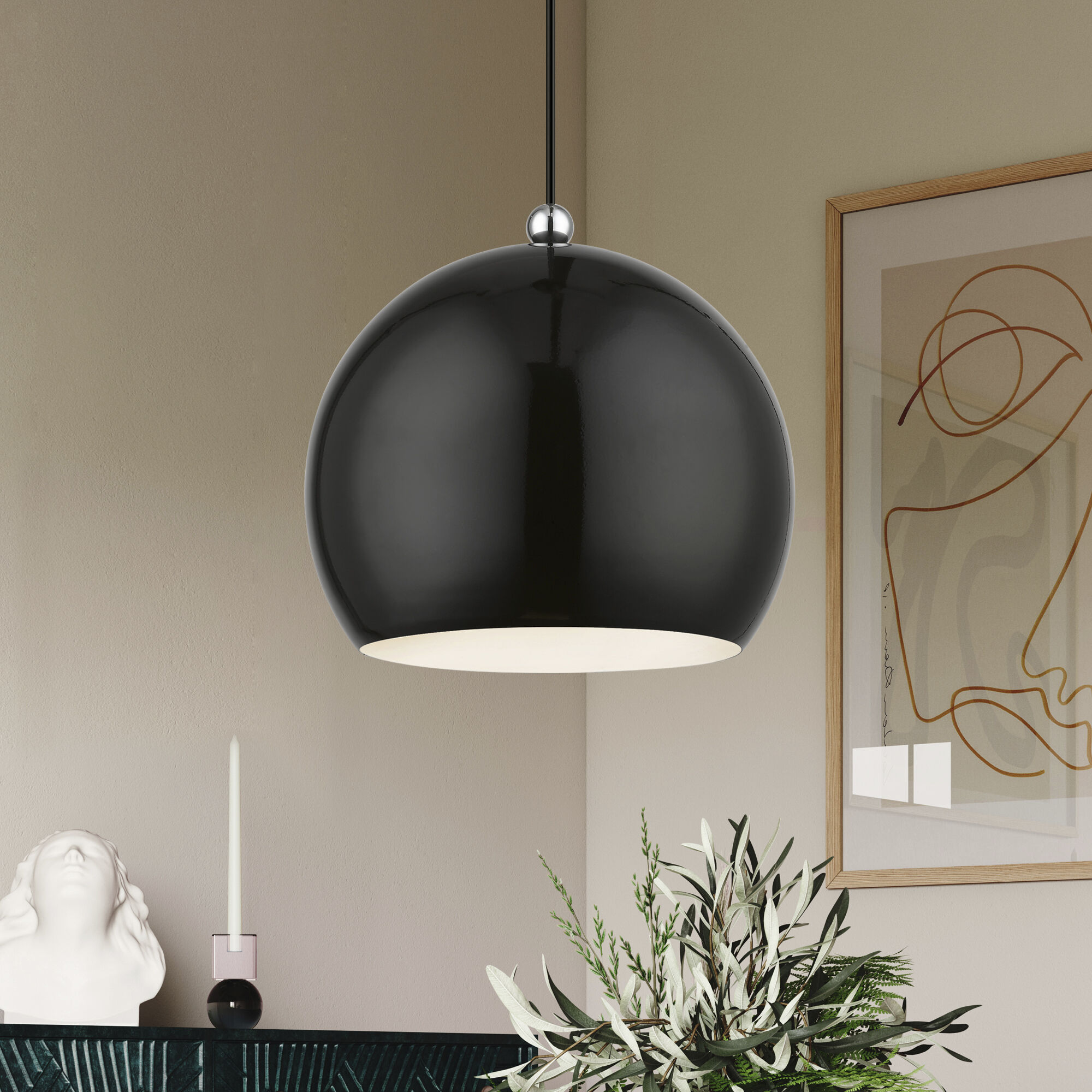 Stockton 1 Light 12 inch Shiny Black with Polished Chrome Accents Pendant Ceiling Light, Globe
