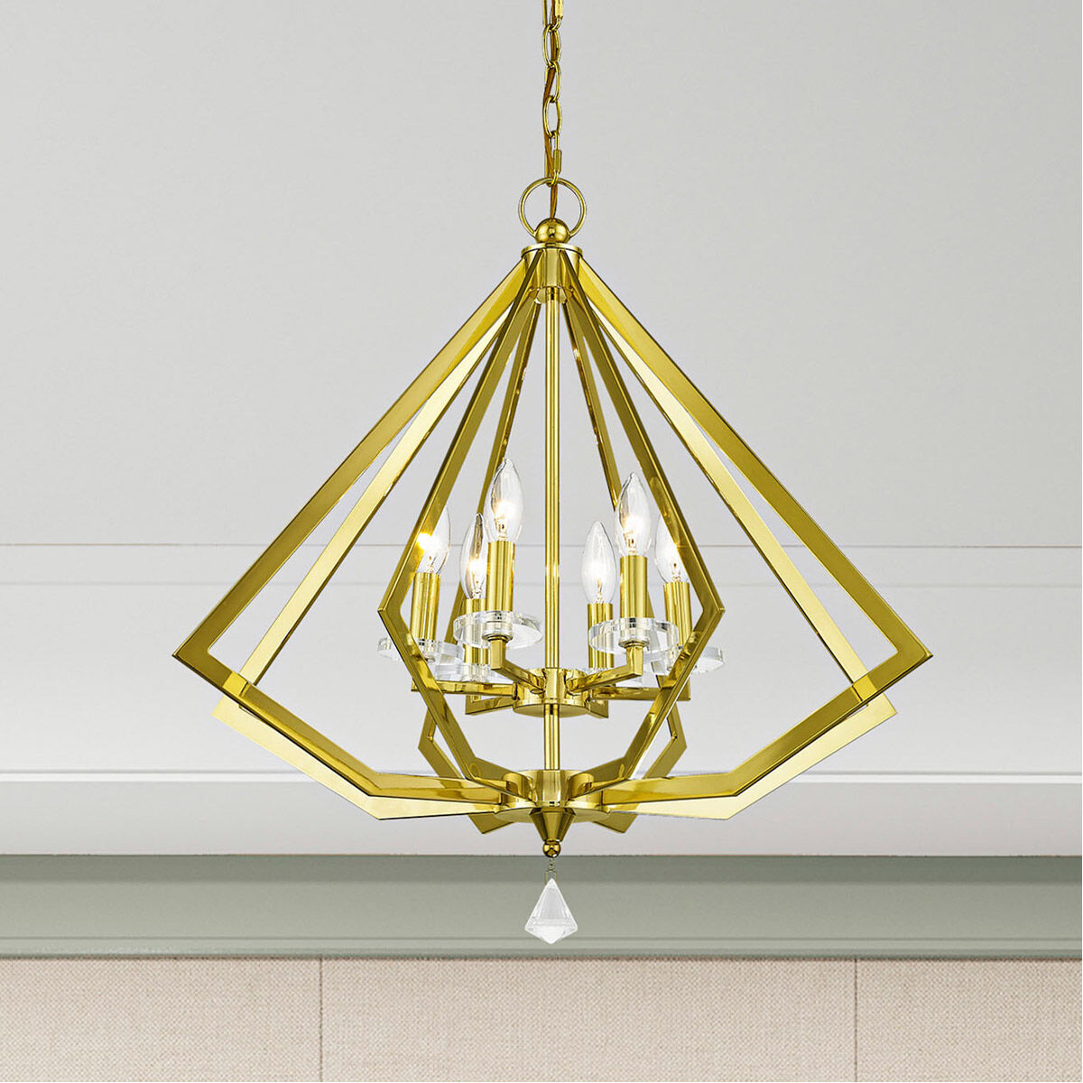Diamond 6 Light 25 inch Polished Brass Chandelier Ceiling Light