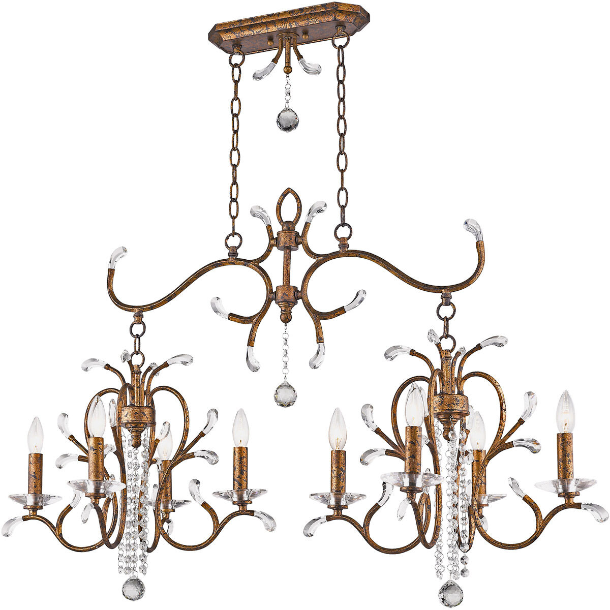 Serafina 8 Light 43 inch Hand Applied Venetian Golden Bronze Linear Chandelier Ceiling Light
