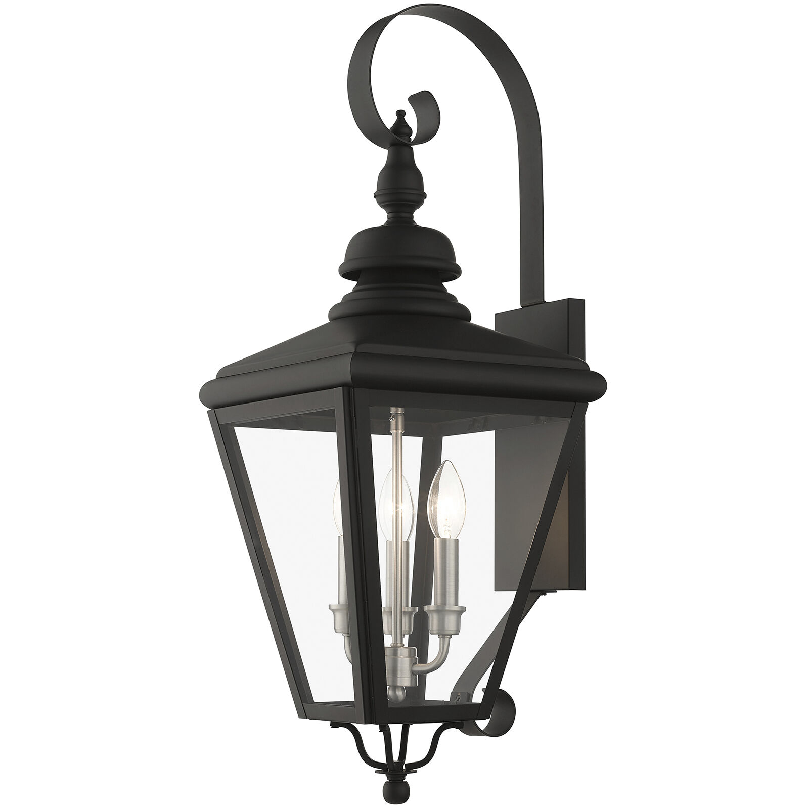 Adams 3 Light 10.63 inch Black with Brushed Nickel Finish Cluster Outdoor Large Wall Lantern Wall Light