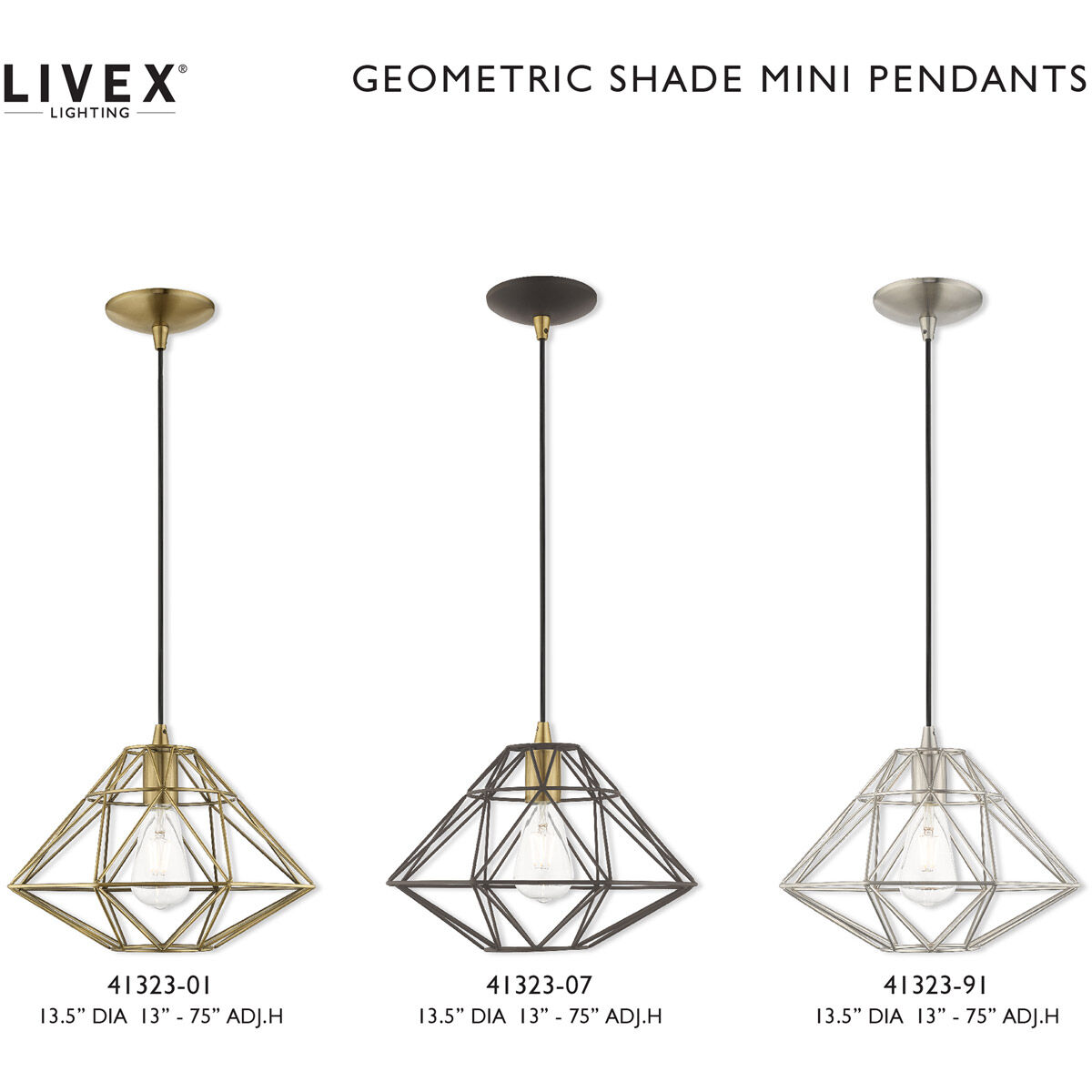 Geometric 1 Light 13.5 inch Brushed Nickel Mini Pendant Ceiling Light