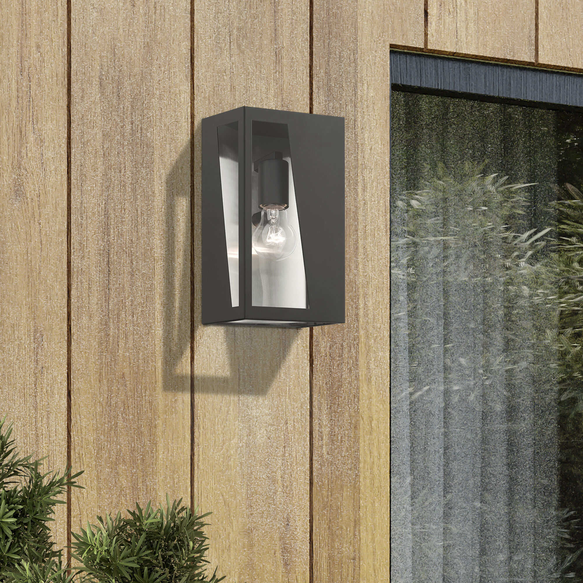 Forsyth 1 Light 11 inch Black with Brushed Nickel Outdoor Wall Lantern in Antique Brass with Brushed Nickel , Medium