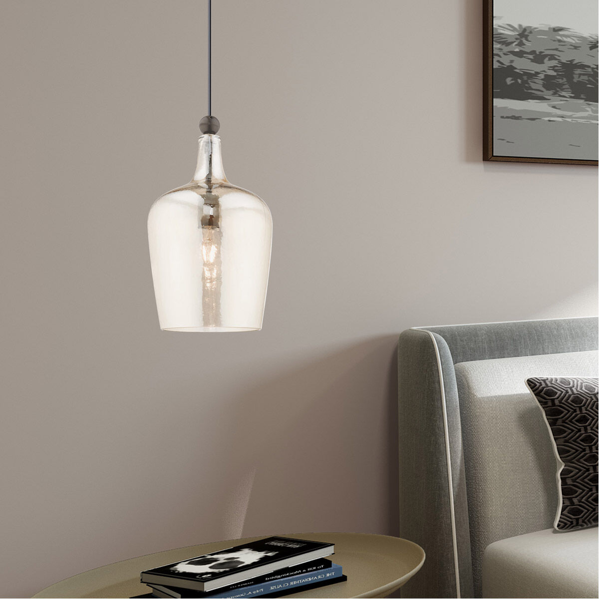 Art Glass 1 Light 9 inch English Bronze Mini Pendant Ceiling Light