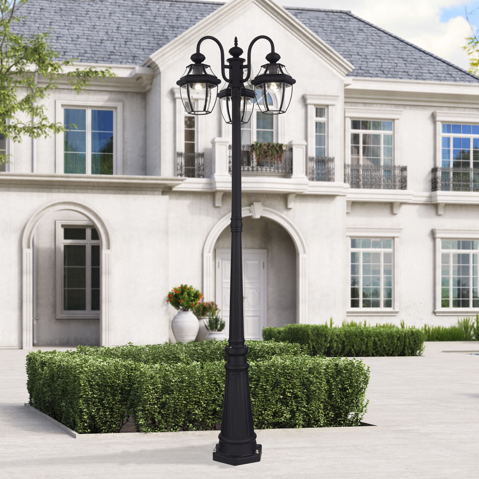 Monterey 3 Light 80.13 inch Black Outdoor 3 Head Post Light