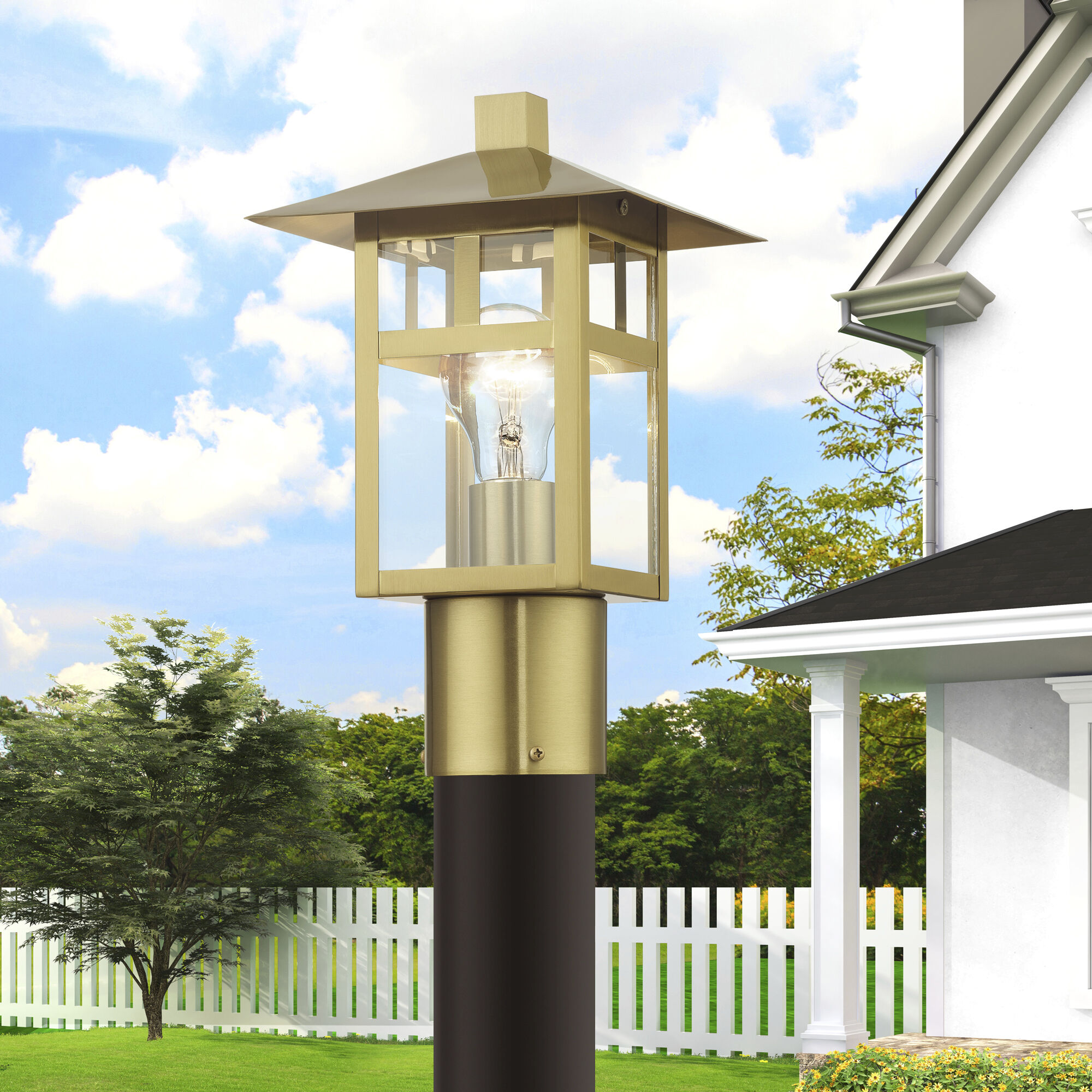 Crestlake 1 Light 11.75 inch Satin Gold Outdoor Post Top Lantern
