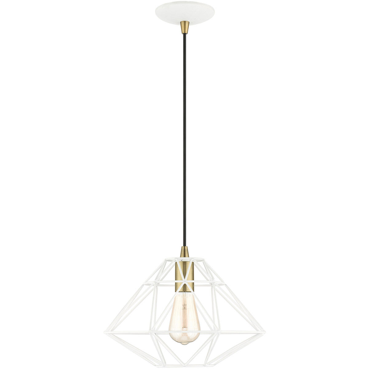 Geometric 1 Light 13.5 inch White Pendant Ceiling Light