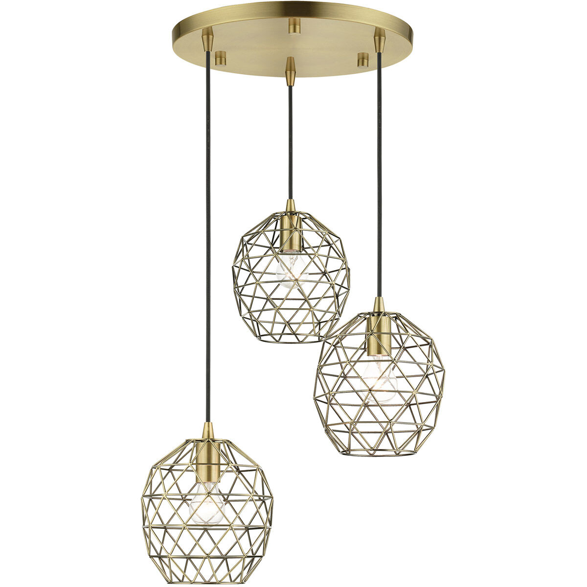 Geometrix 3 Light 20 inch Antique Brass Pendant Ceiling Light