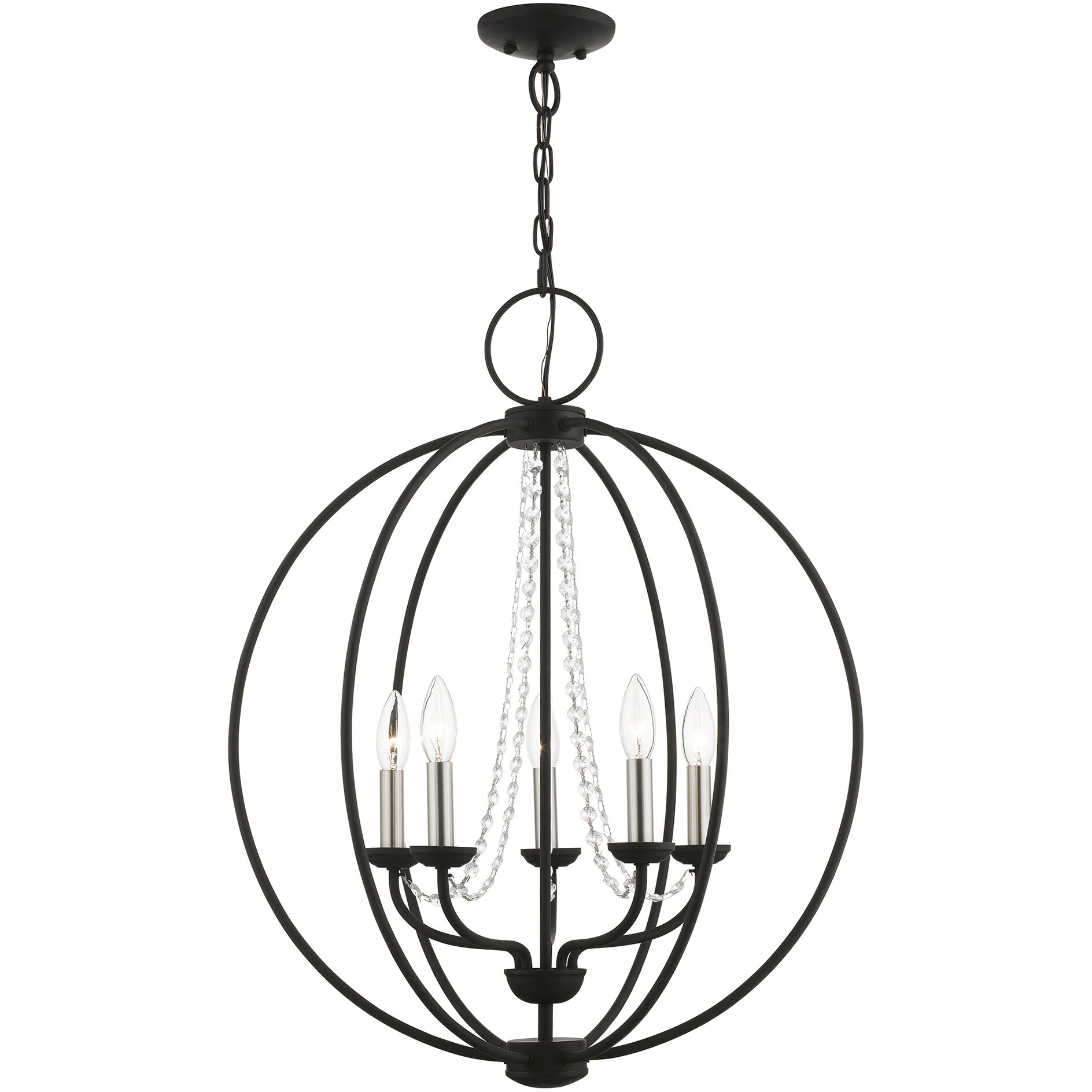 Arabella 5 Light 22 inch Black with Brushed Nickel Finish Candles Chandelier Ceiling Light, Globe