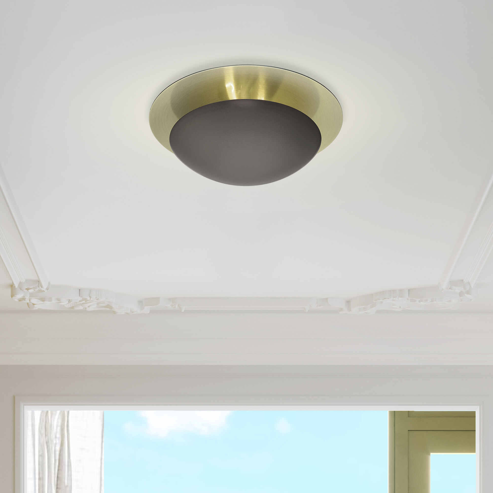 Ventura 2 Light 11 inch English Bronze with Antique Brass Reflector Semi-Flush/Wall Sconce Ceiling Light, Medium