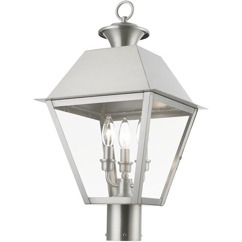 Wentworth 3 Light 22 inch Brushed Nickel Outdoor Post Top Lantern, Large