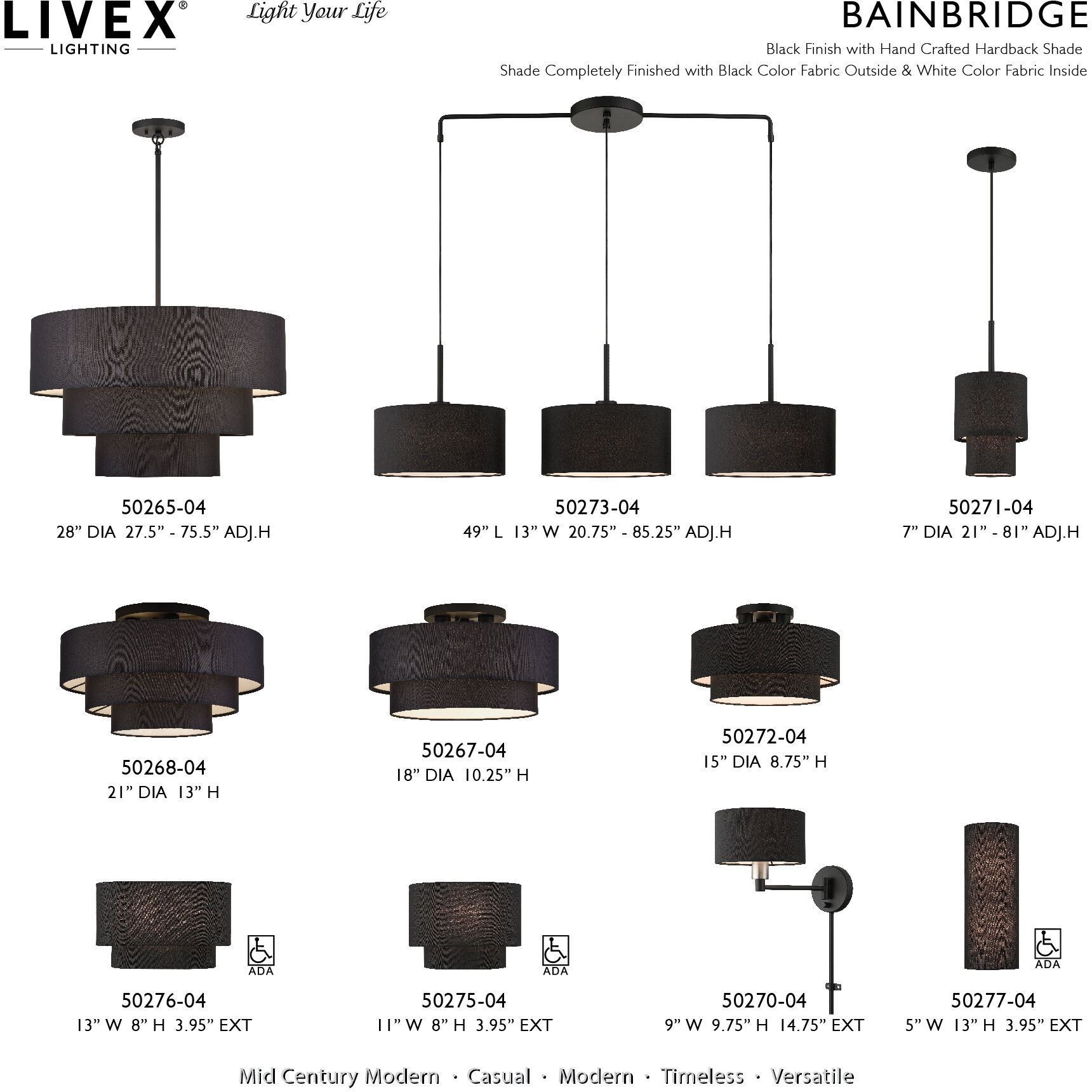 Bainbridge 5 Light 28 inch Black Pendant Chandelier Ceiling Light, Medium