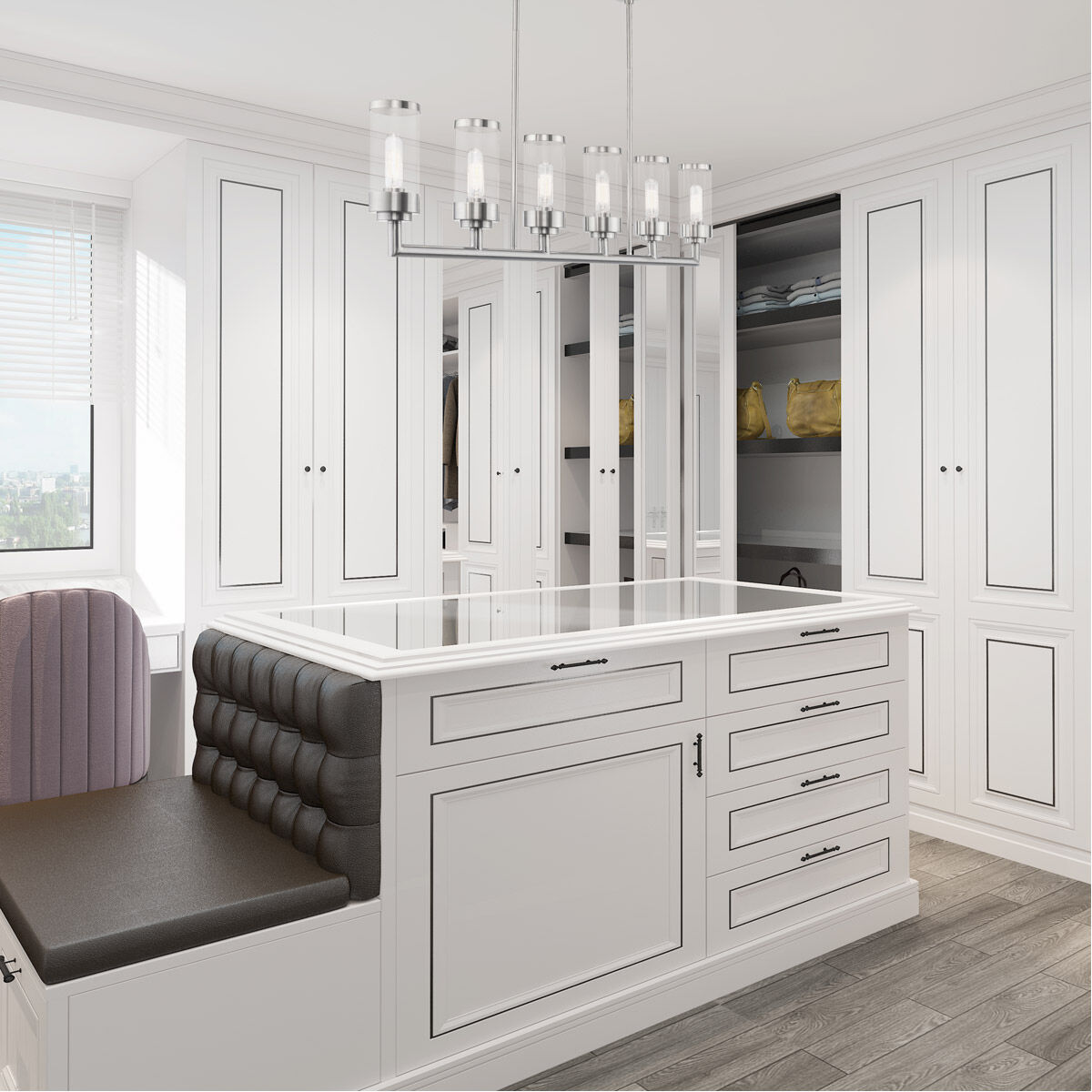 Hillcrest 6 Light 48 inch Brushed Nickel Linear Chandelier Ceiling Light