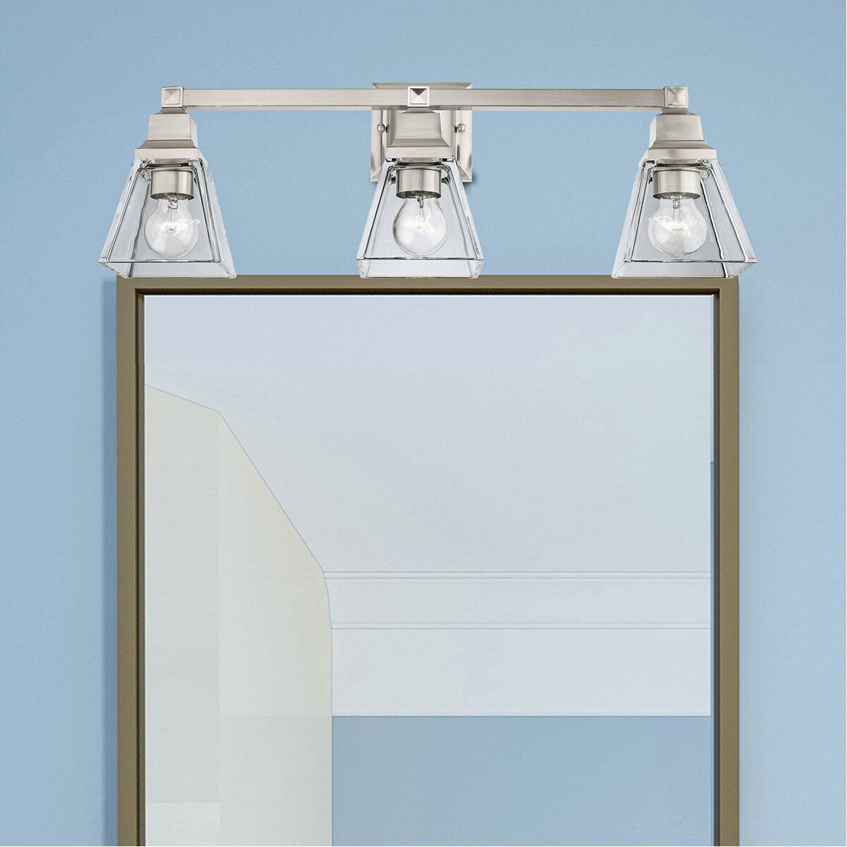 Mission 3 Light 25 inch Brushed Nickel Vanity Sconce Wall Light