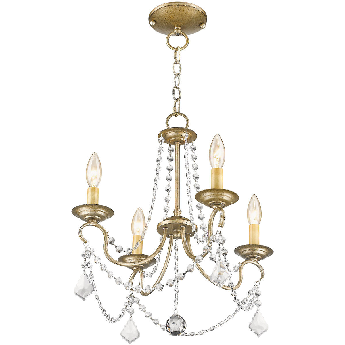 Pennington 4 Light 18 inch Hand Painted Antique Silver Leaf Convertible Mini Chandelier/Ceiling Mount Ceiling Light