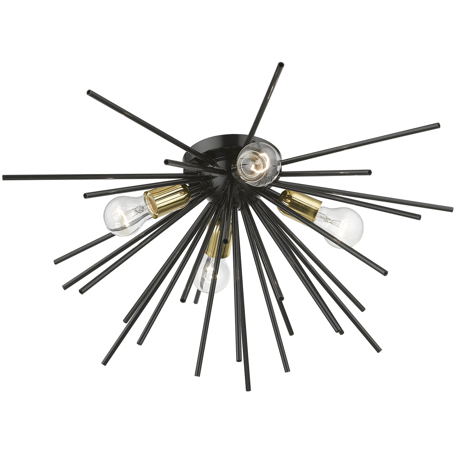 Tribeca 4 Light 25 inch Shiny Black with Polished Brass Accents Flush Mount Ceiling Light, Large