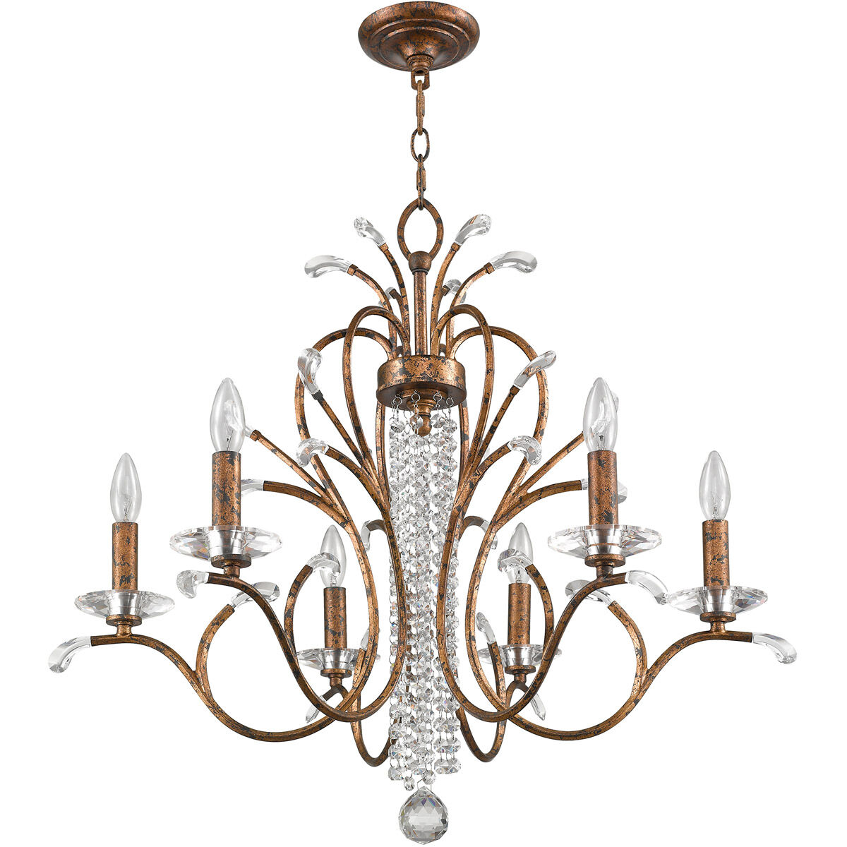 Serafina 6 Light 28 inch Hand Applied Venetian Golden Bronze Chandelier Ceiling Light