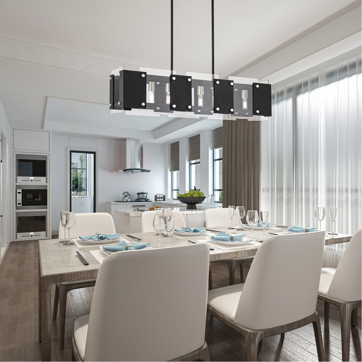 Barcelona 8 Light 44 inch Black with Brushed Nickel Accents Linear Chandelier Ceiling Light