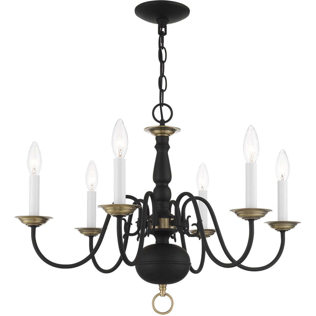 Williamsburg 6 Light 24 inch Black with Antique Brass Accents Chandelier Ceiling Light