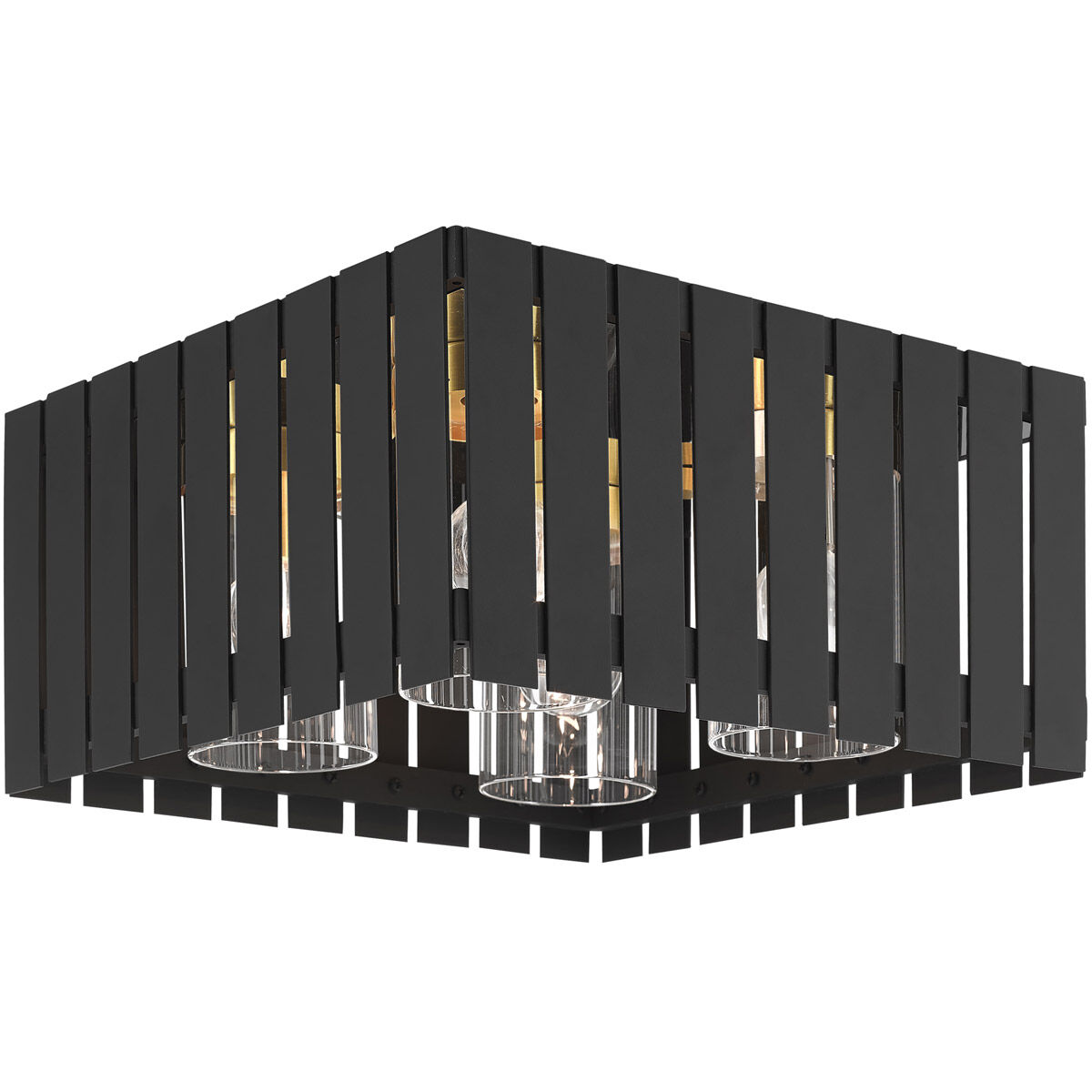 Greenwich 4 Light 13 inch Black with Satin Brass Accents Outdoor Flush Mount