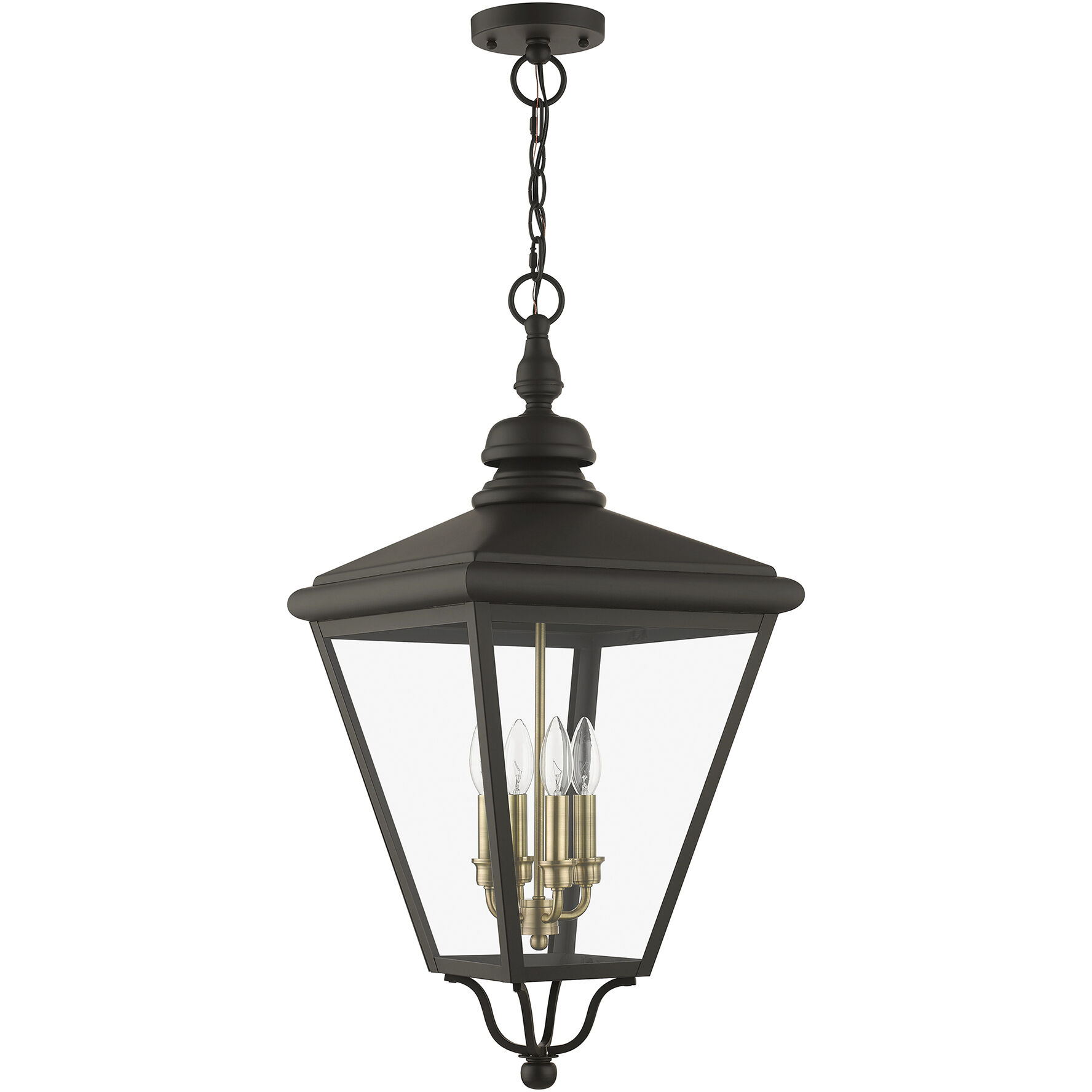 Adams 4 Light 14.25 inch Bronze with Antique Brass Finish Cluster Outdoor Extra Large Pendant Lantern Ceiling Light in Bronze with Antique Brass Accent