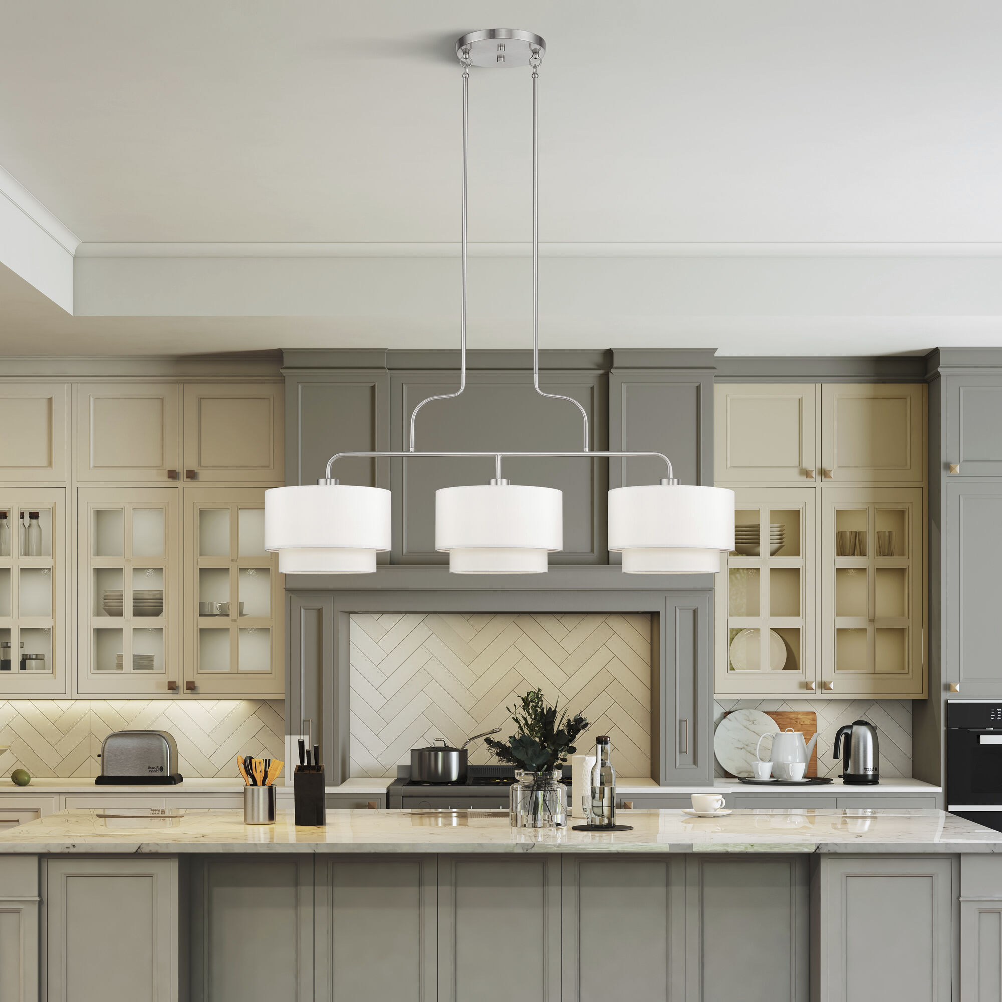 Manorwood 3 Light 49 inch Brushed Nickel Linear Chandelier Ceiling Light