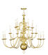 Williamsburgh 20 Light 36 inch Polished Brass Chandelier Ceiling Light