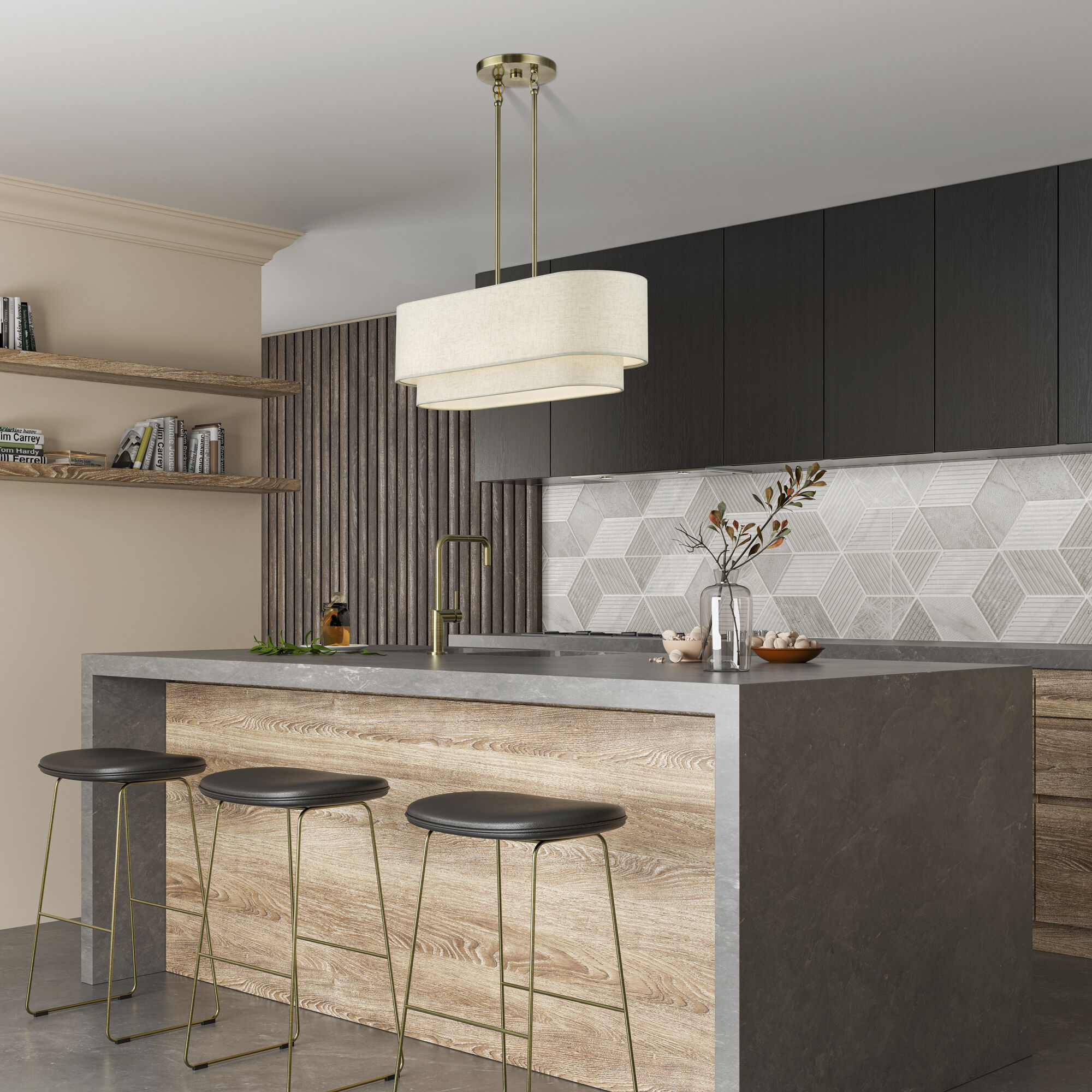 Manorwood 3 Light 30 inch Antique Brass Linear Chandelier Ceiling Light, Medium