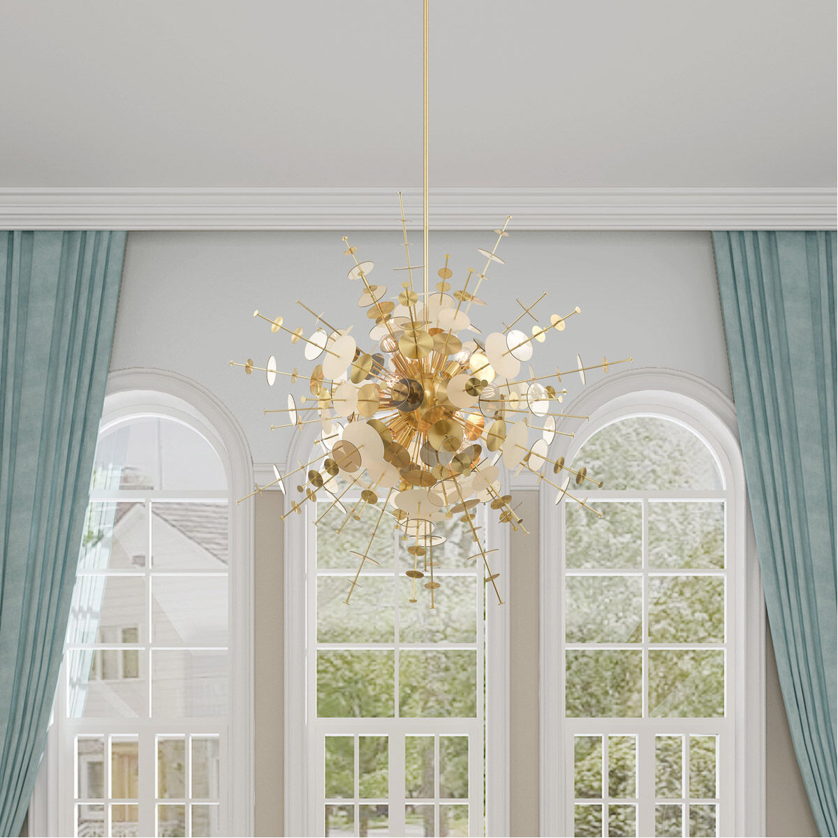 Circulo 12 Light 50 inch Satin Brass Grand Foyer Pendant Chandelier Ceiling Light