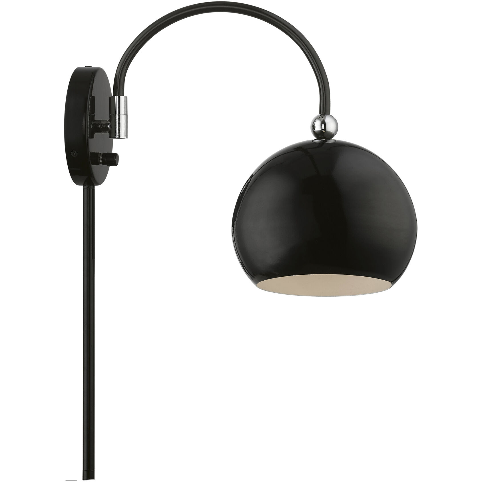 Stockton 15 inch 60.00 watt Shiny Black with Polished Chrome Accents Swing Arm Wall Lamp Wall Light