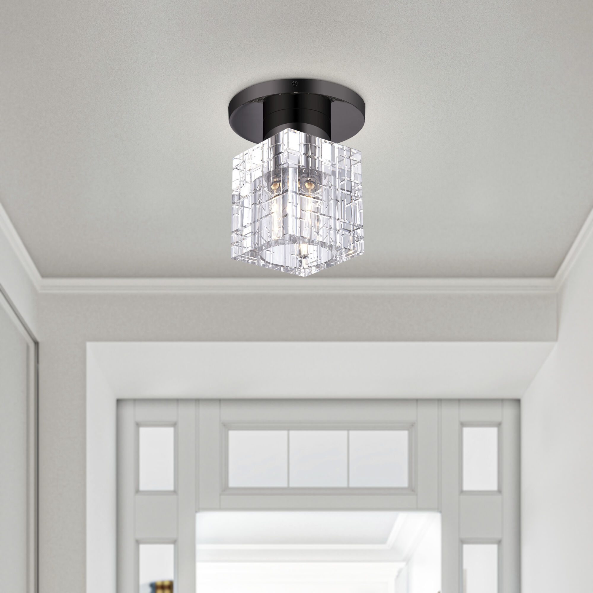 Rotterdam 1 Light 7 inch Black Chrome Crystal Semi-Flush Ceiling Light