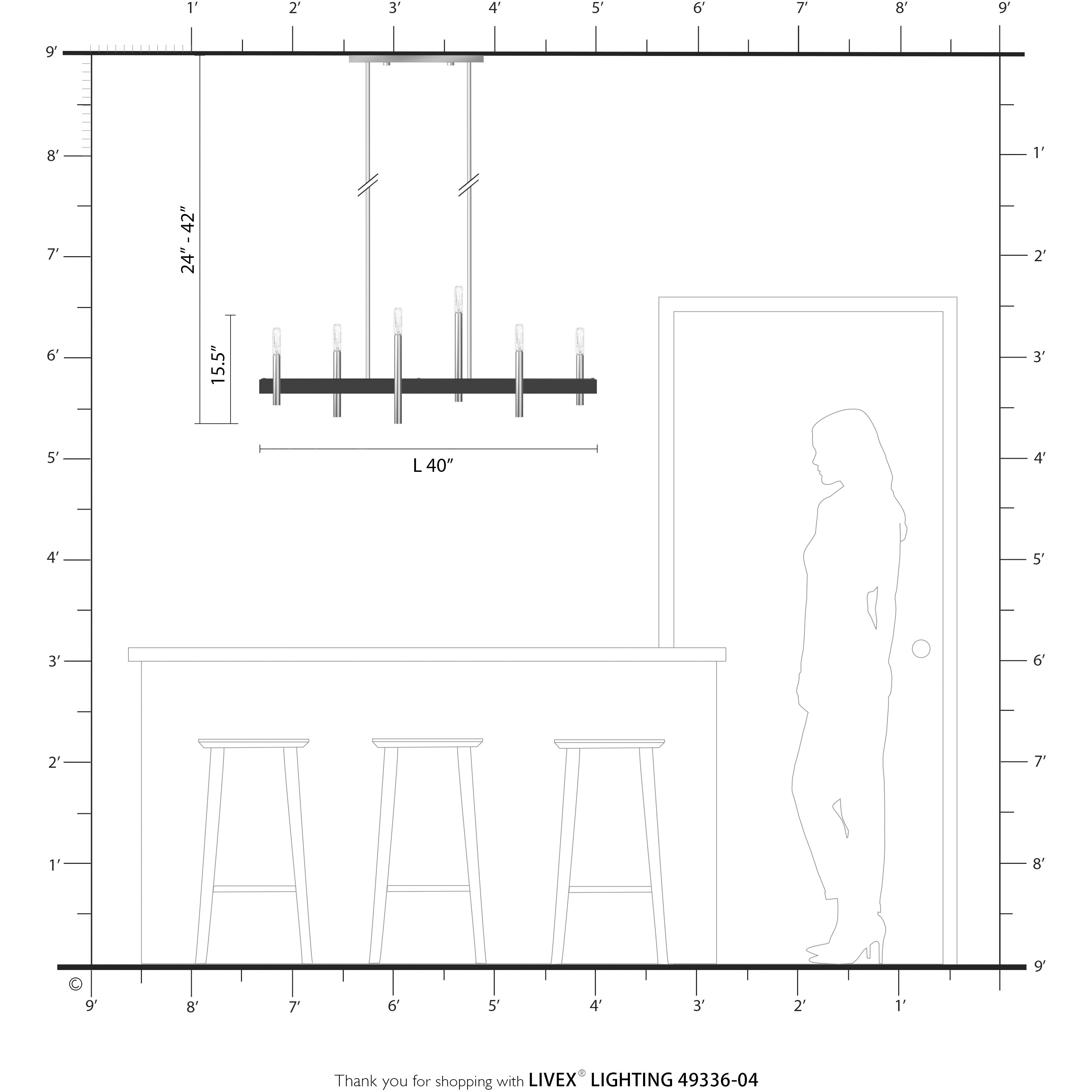 Denmark 6 Light 40 inch Black with Brushed Nickel Accents Linear Chandelier Ceiling Light